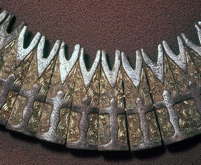 Detail of Viking collar discovered in a tomb in Hällinge, Sweden.