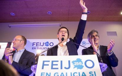 The PP’s Alberto Núñez Feijóo after his party’s win in Galicia.