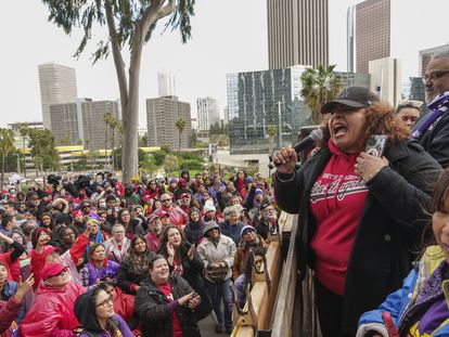 Thousands of service workers backed by teachers began a three-day strike against the Los Angeles Unified School District