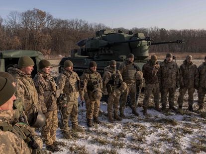 A group of Ukrainian soldiers on the outskirts of Kyiv, on Thursday, November 30, 2023.