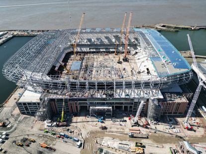 The new Everton Stadium is pictured under construction.