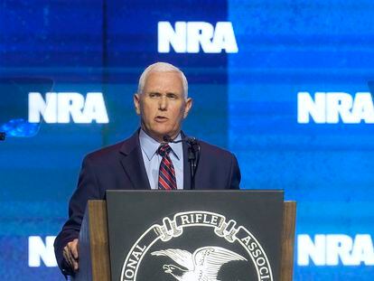 Former Vice President Mike Pence speaks during at the National Rifle Association Convention, on April 14, 2023, in Indianapolis.