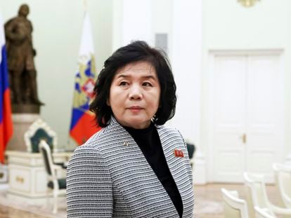 North Korean Foreign Minister Choe Son Hui arrives to meet with Russian President Vladimir Putin at the Kremlin in Moscow, Russia, Tuesday, Jan. 16, 2024.
