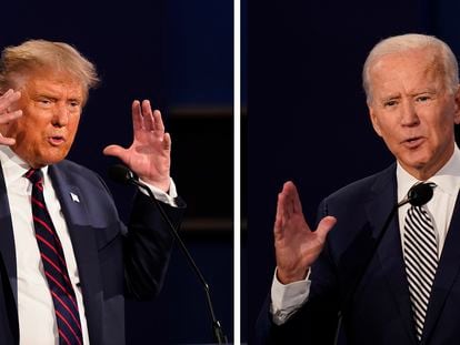 Donald Trump (l) and Joe Biden during the first presidential debate on Sept. 29, 2020, in Cleveland, Ohio.