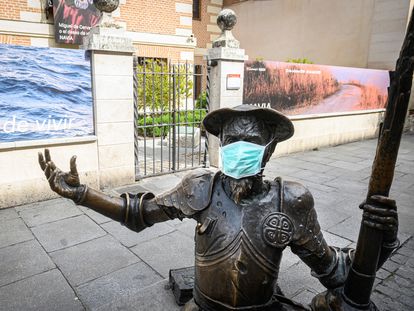 A statue of Don Quixote in Alcalá de Henares, in the Madrid region, which is the epicenter of the coronavirus outbreak in Spain.
