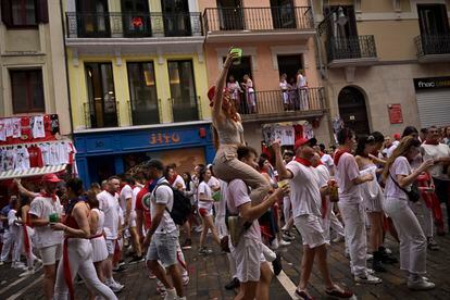 Revelers at City Hall square on Thursday for the official opening of the 2023 San Fermín fiestas in Pamplona.