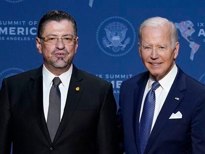 President Joe Biden stands with Costa Rican President Rodrigo Chaves during the Summit of the Americas, June 8, 2022, in Los Angeles.