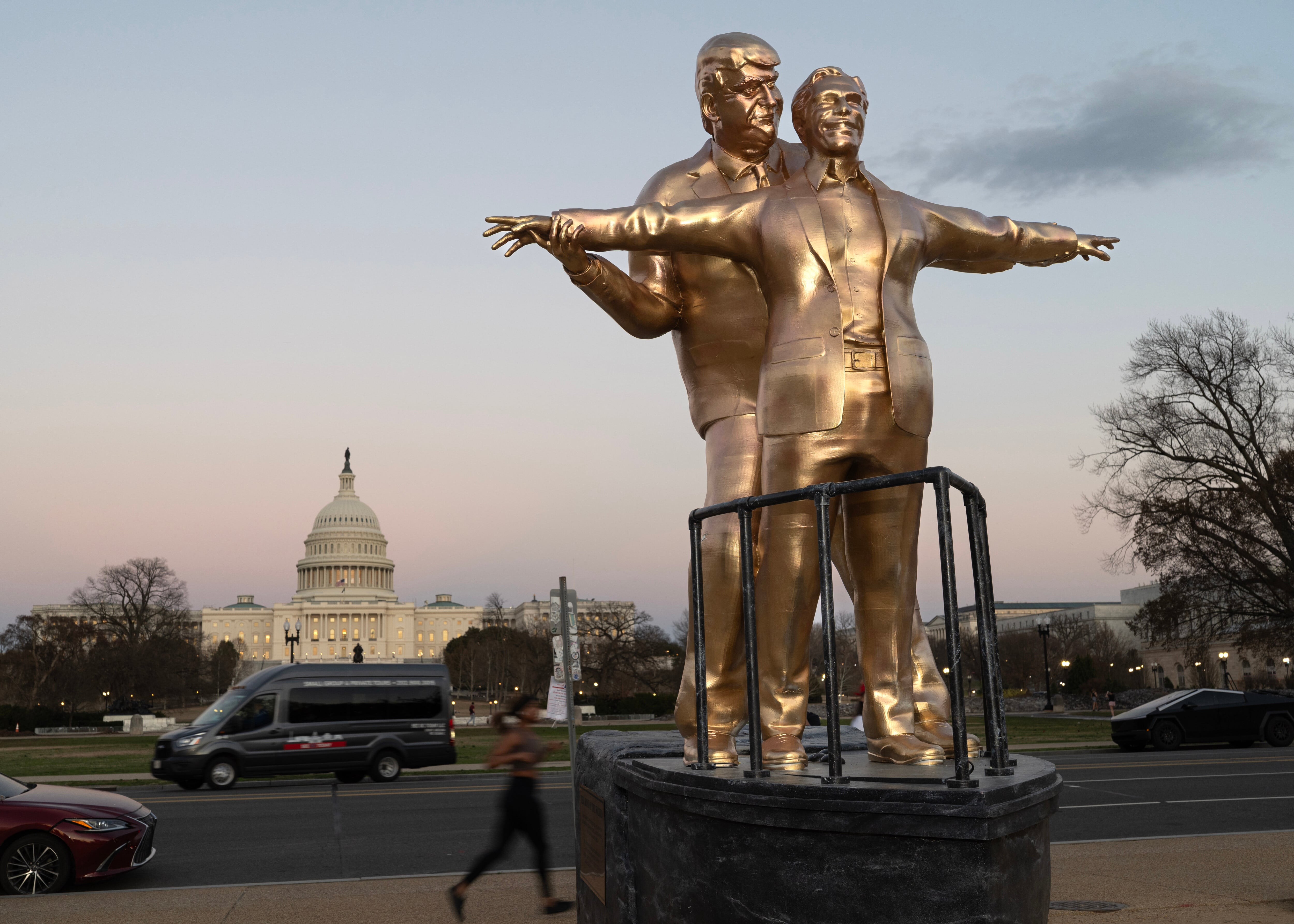 'King of the World,' a statue depicting Trump and Epstein, installed in March in front of the Capitol.