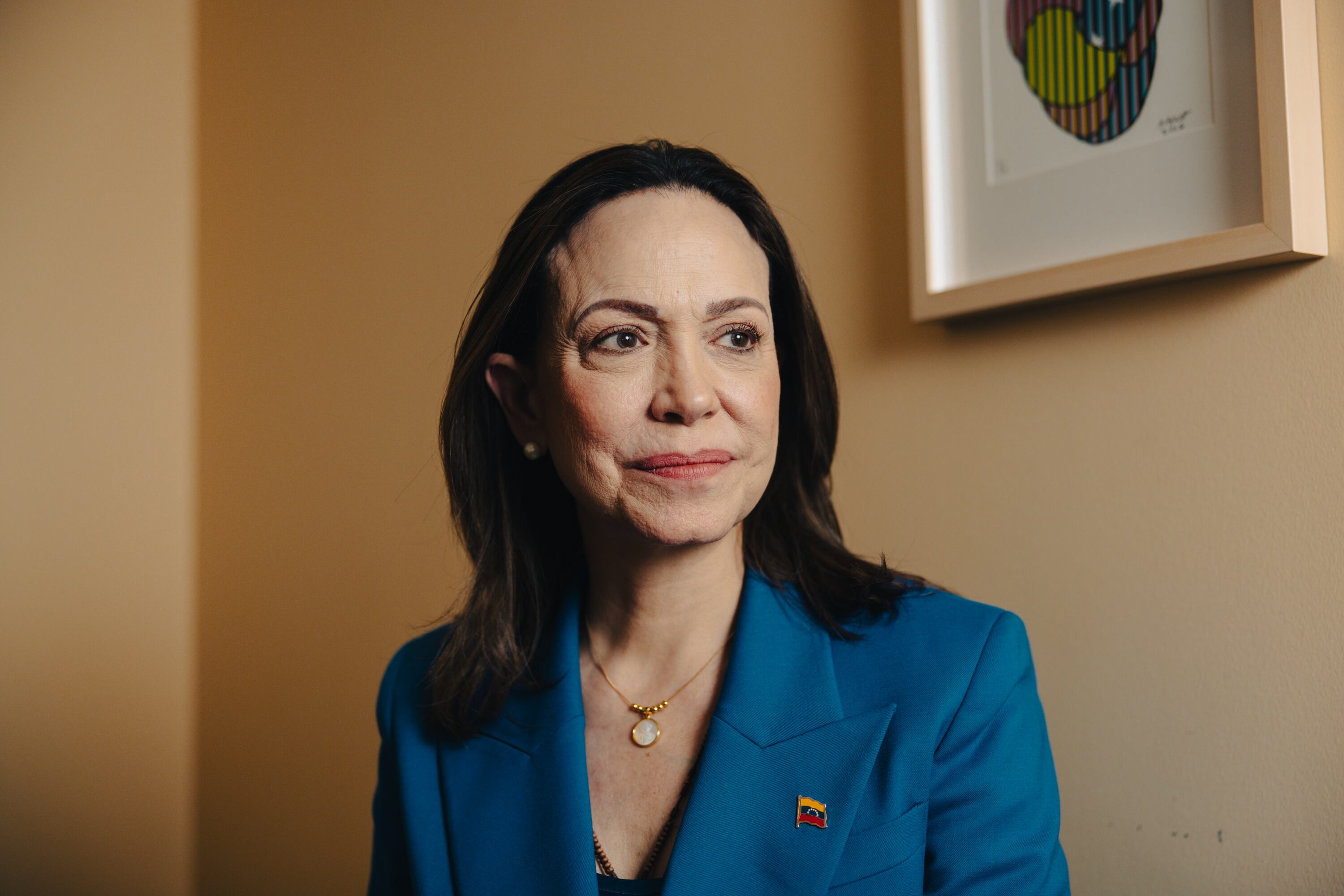 María Corina Machado in her Washington office, this Thursday.