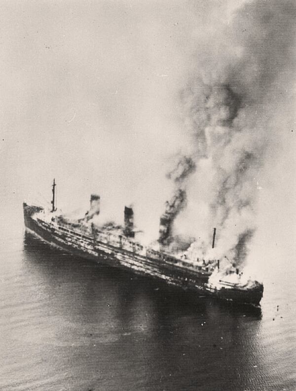 The 'Cap Arcona' after being bombed by British aircraft on May 4, 1945.