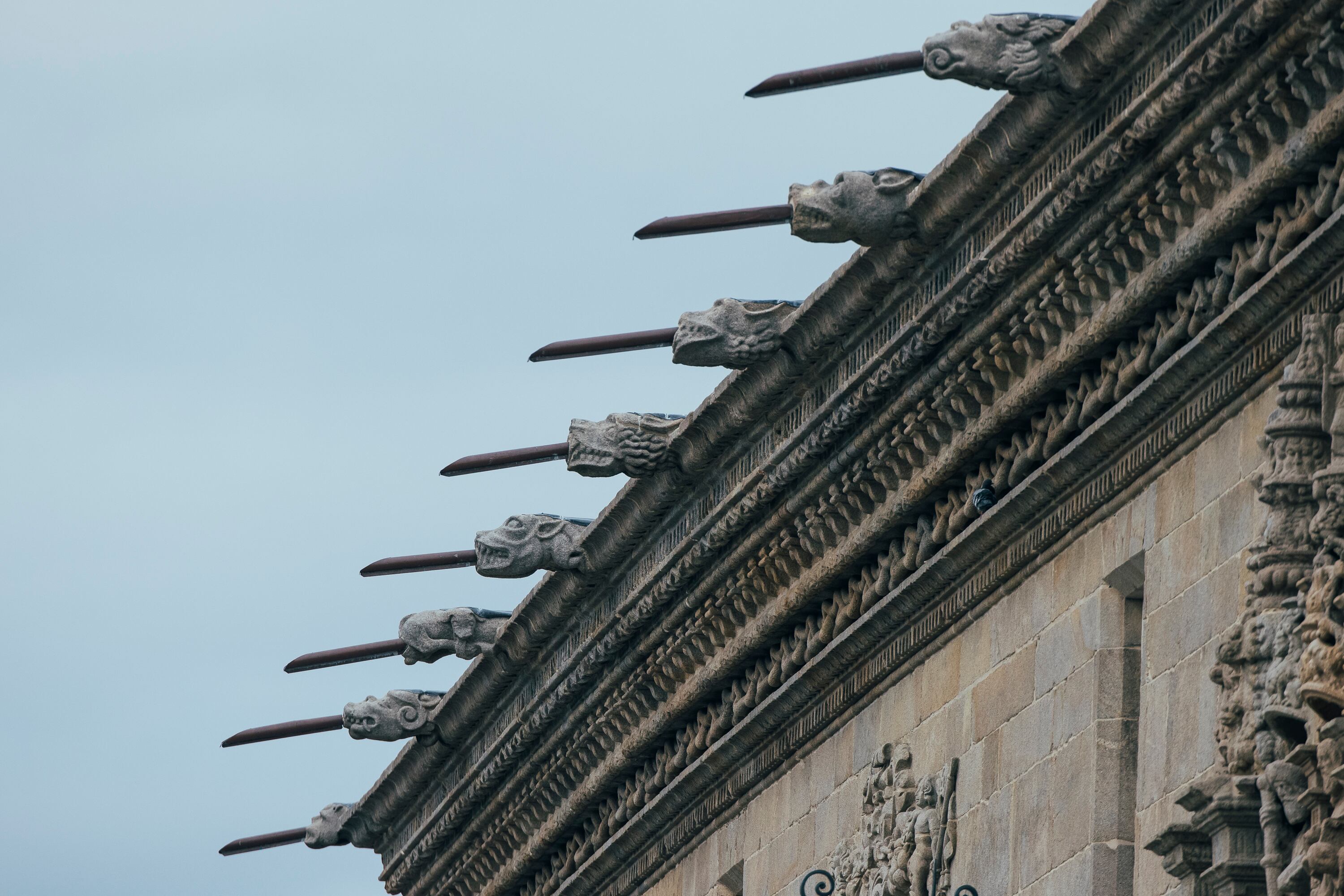 Gargoyles on the left side of the façade of the Hostal dos Reis Católicos, considered the oldest hotel in Spain. They appeared following restoration works.
