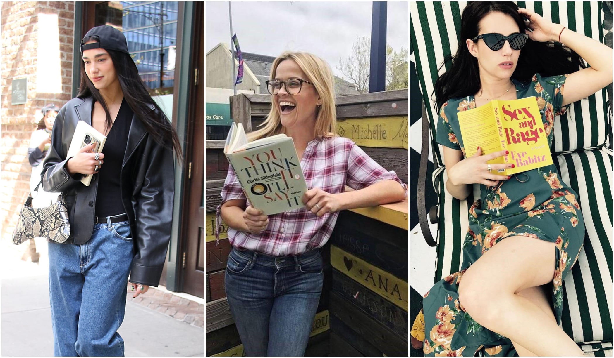 From left to right, singer Dua Lipa, actress and producer Reese Witherspoon, and actress Emma Roberts.