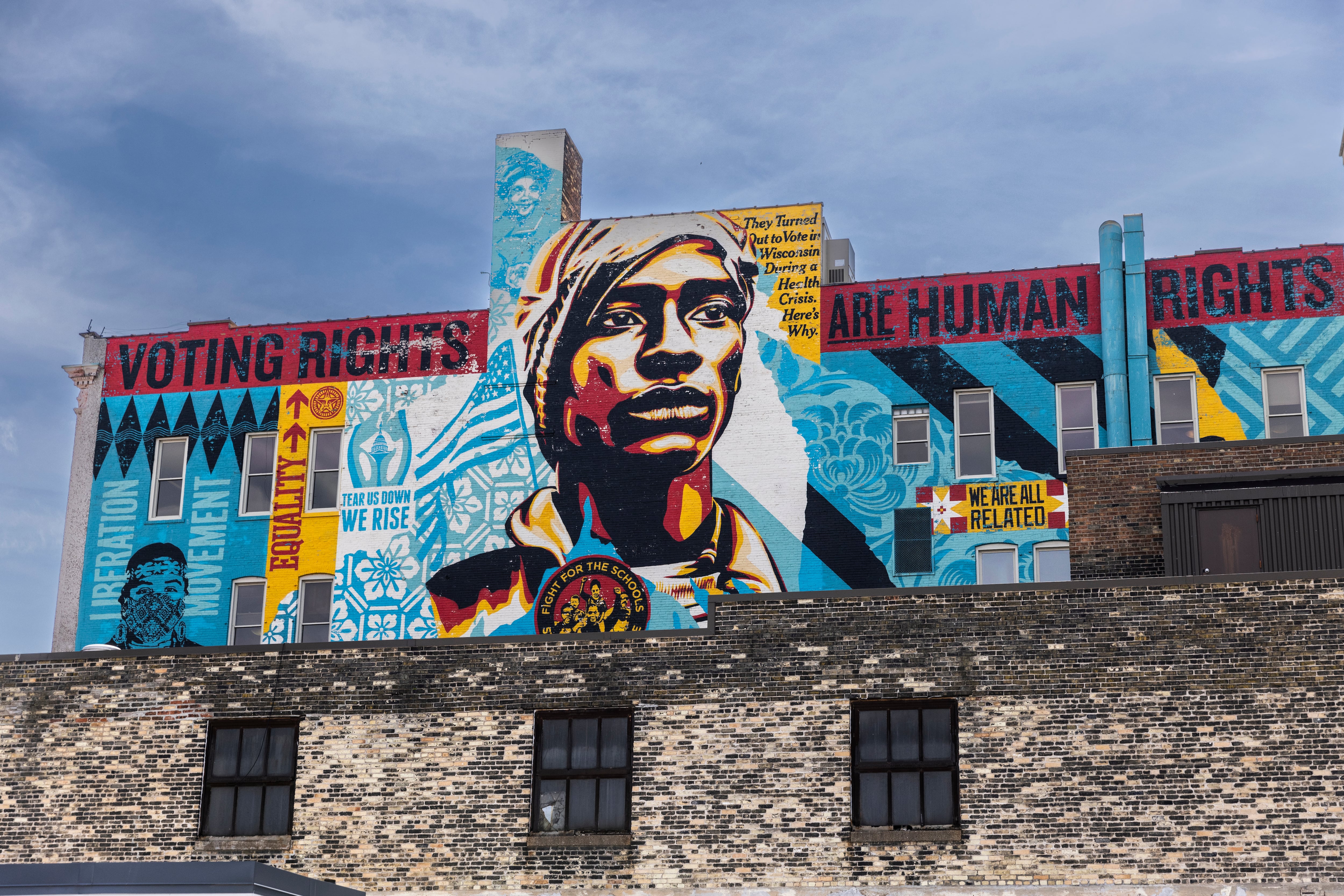 A mural about voting rights in Milwaukee, the most populous city in Wisconsin.