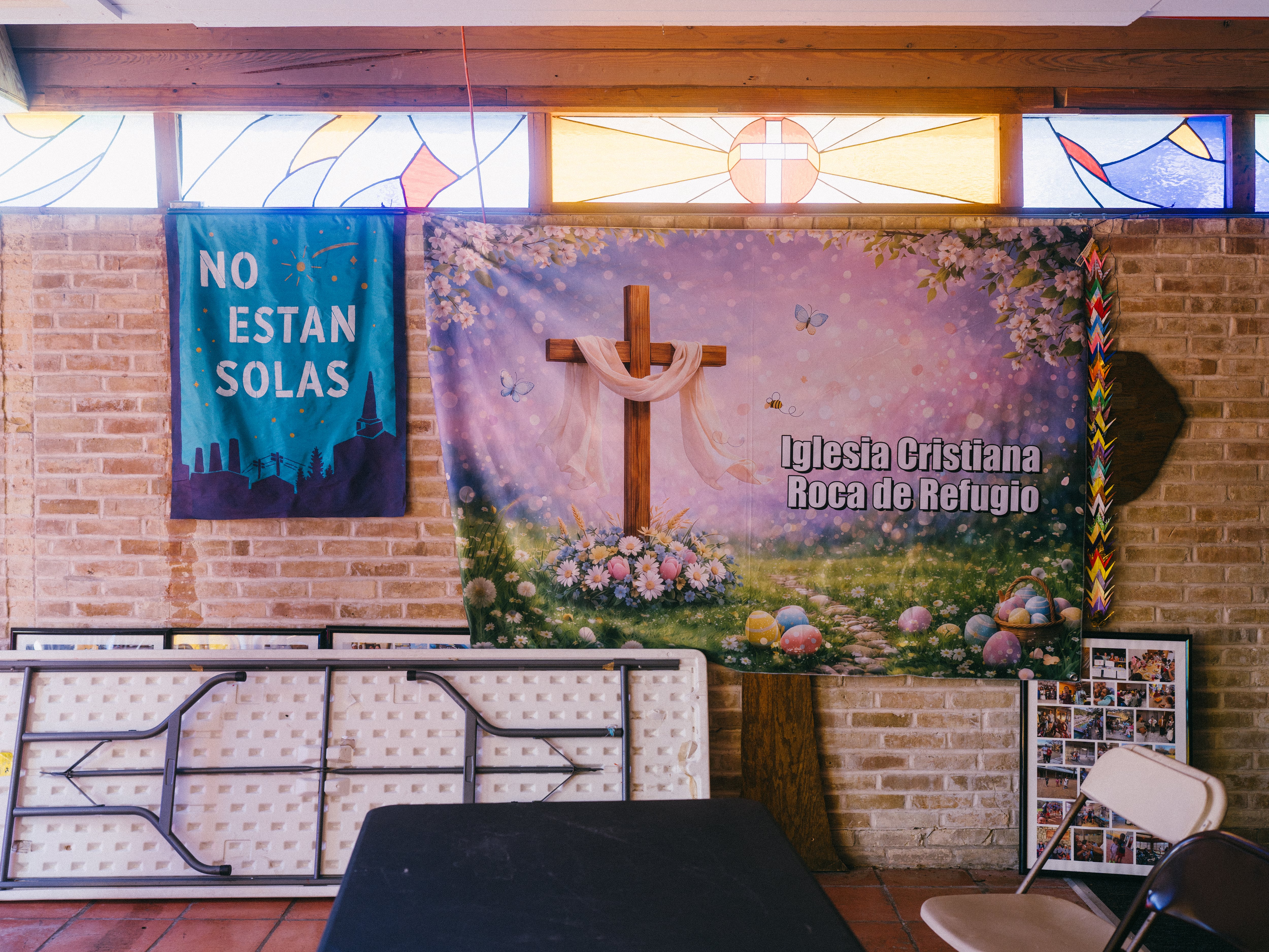 A sign for the Rock of Refuge Church, in Good Shepherd Lutheran Church.