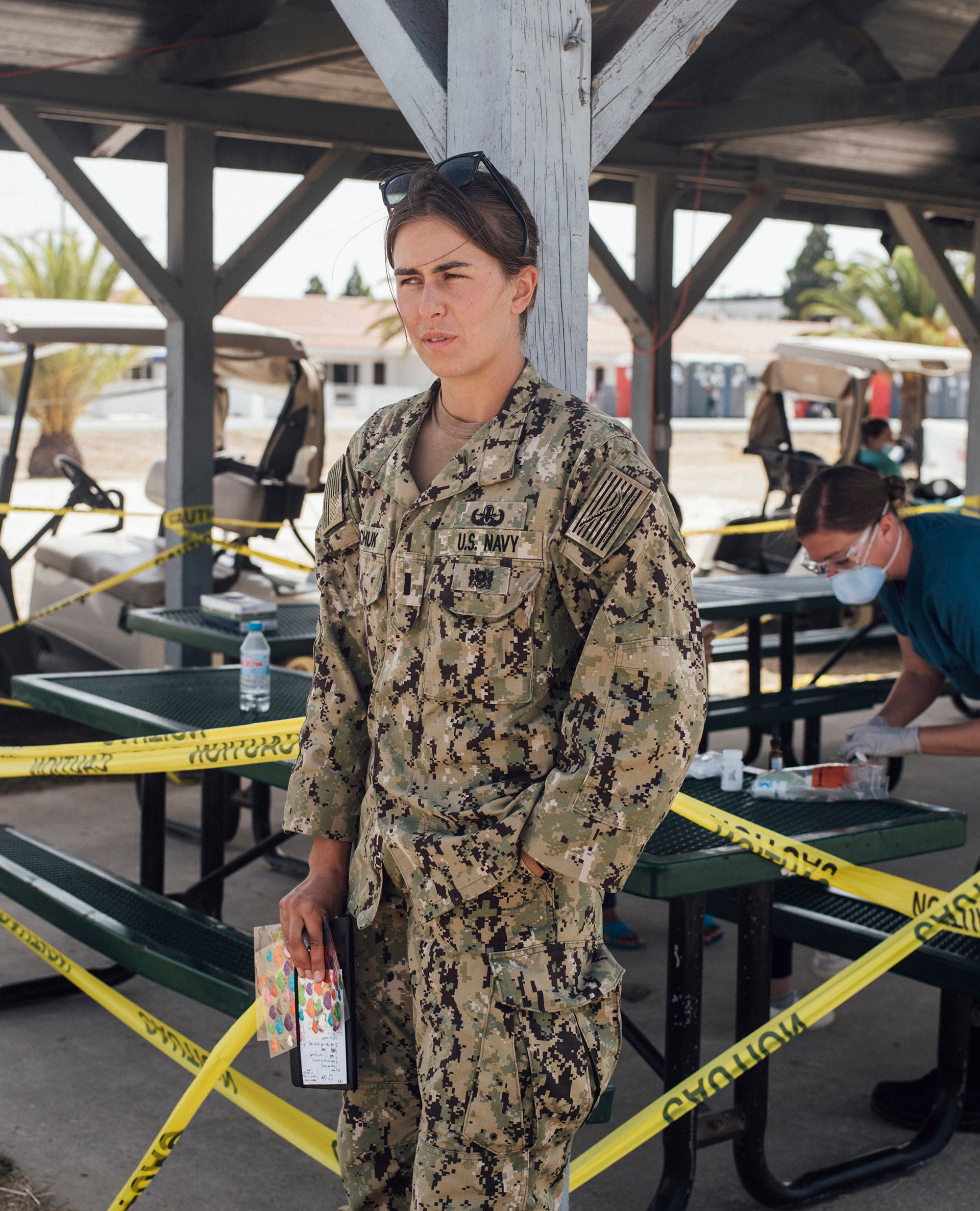 Lieutenant Grade Emily Oneschuk in the area for evacuees from Afghanistan.