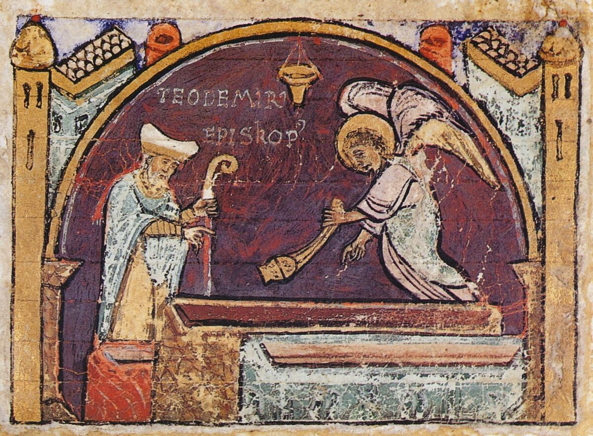 A 12th-century miniature shows Bishop Teodomiro discovering the tomb of the apostle James.