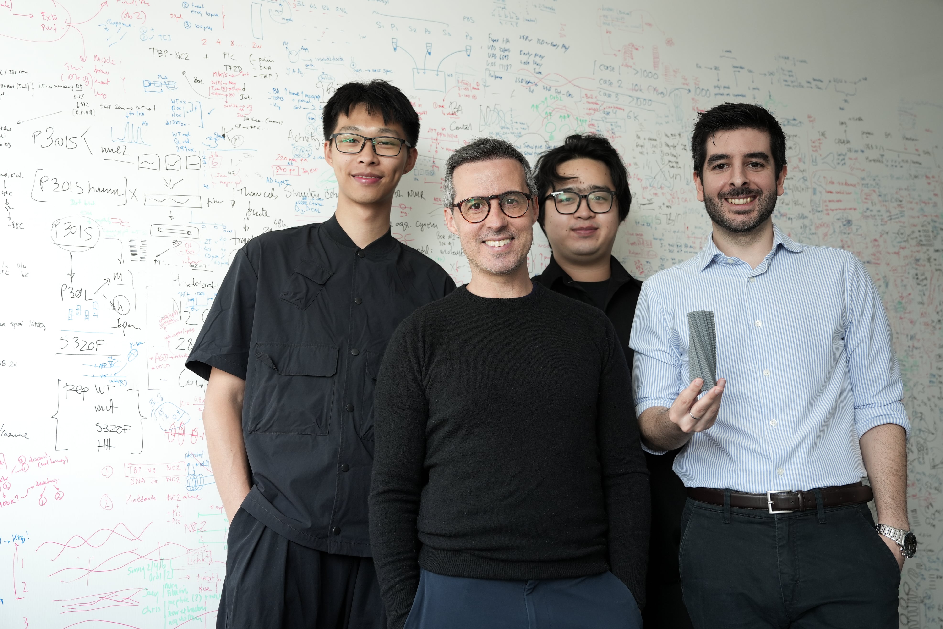Biochemist Rubén Hervás, center, with the rest of his team at the University of Hong Kong in China.