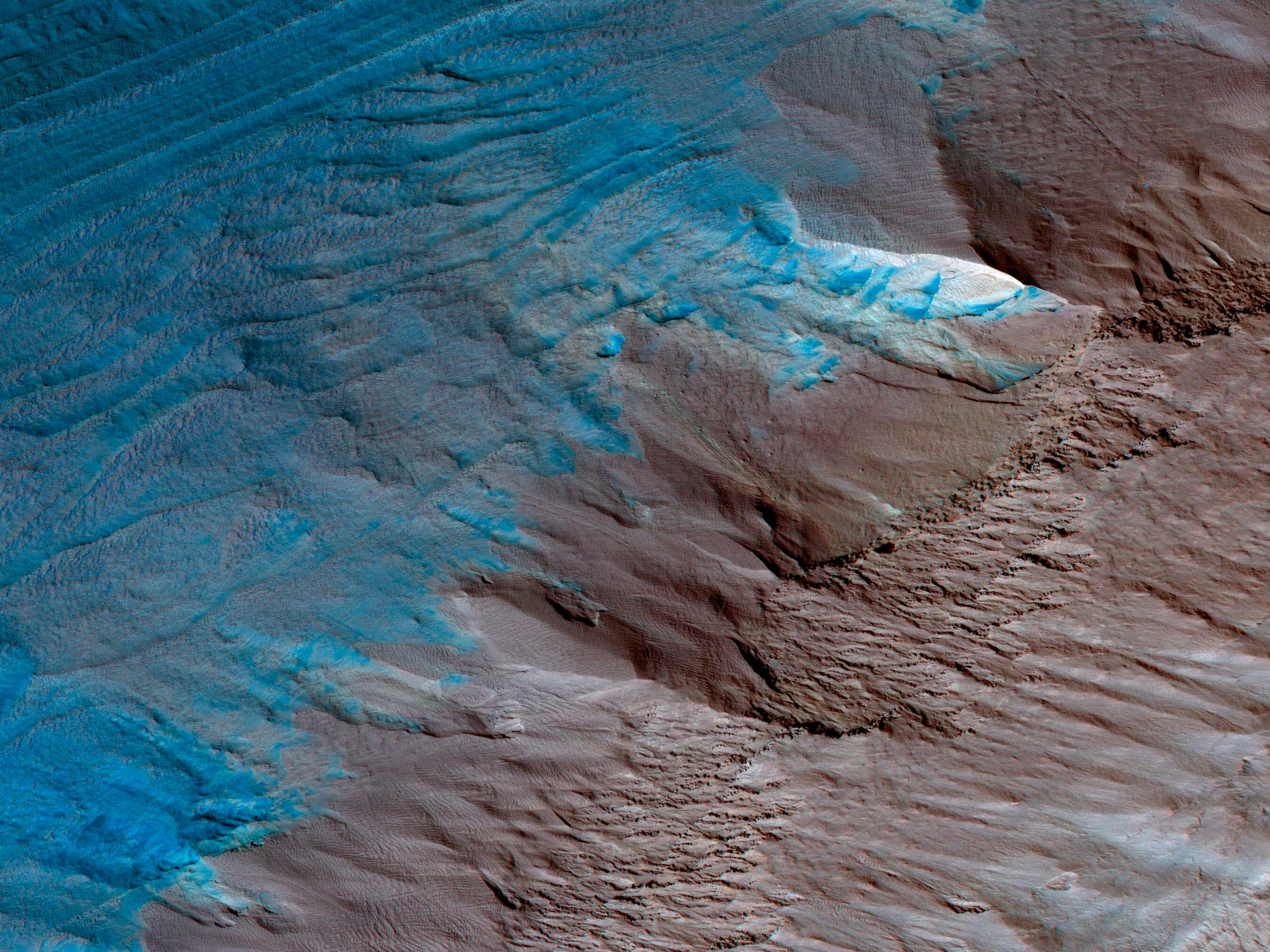 This image was taken by NASA's Mars Reconnaissance Orbiter on the South Pole in May 2017.