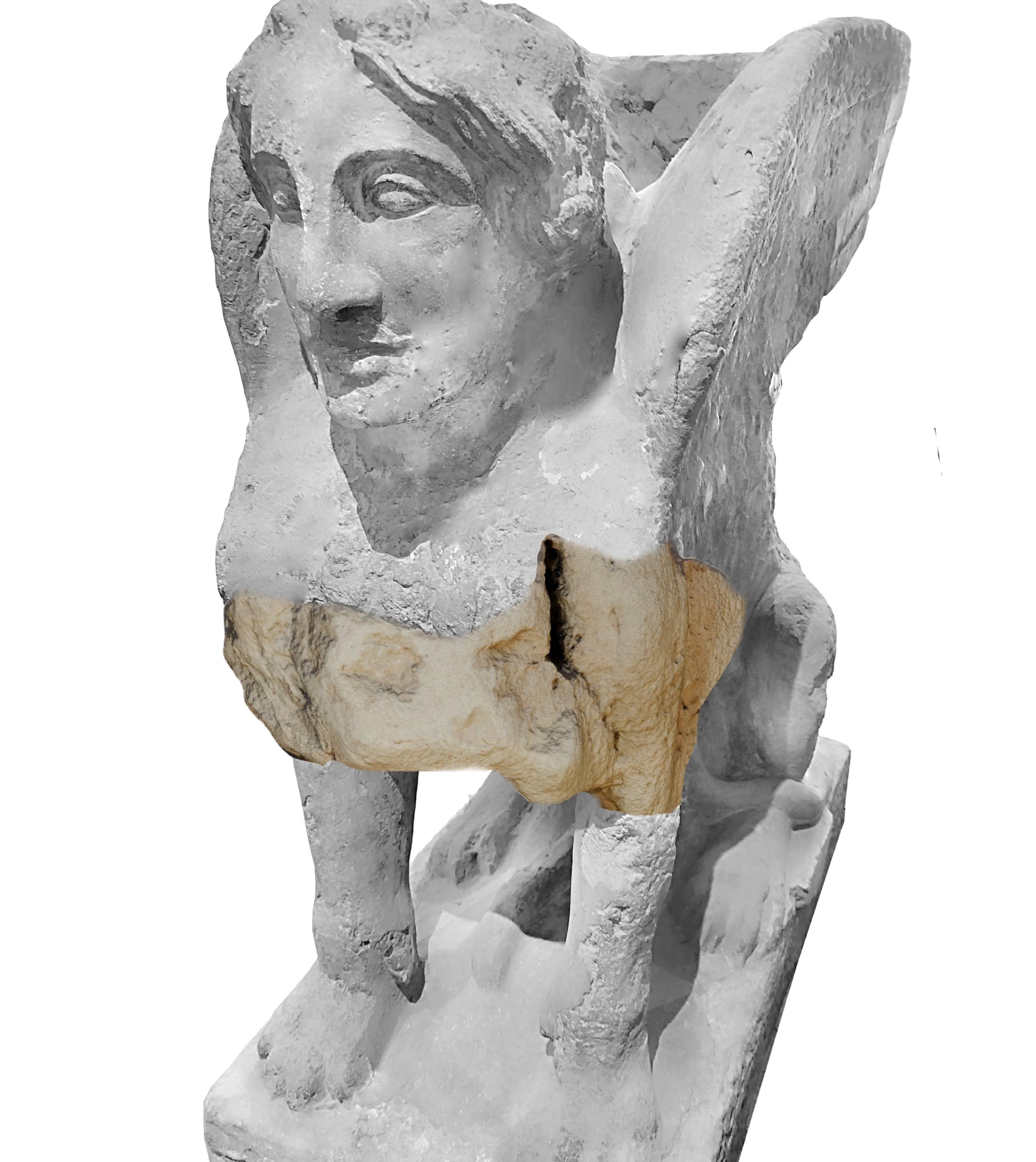 Roman funerary sphinx found embedded in a stairway in Spain