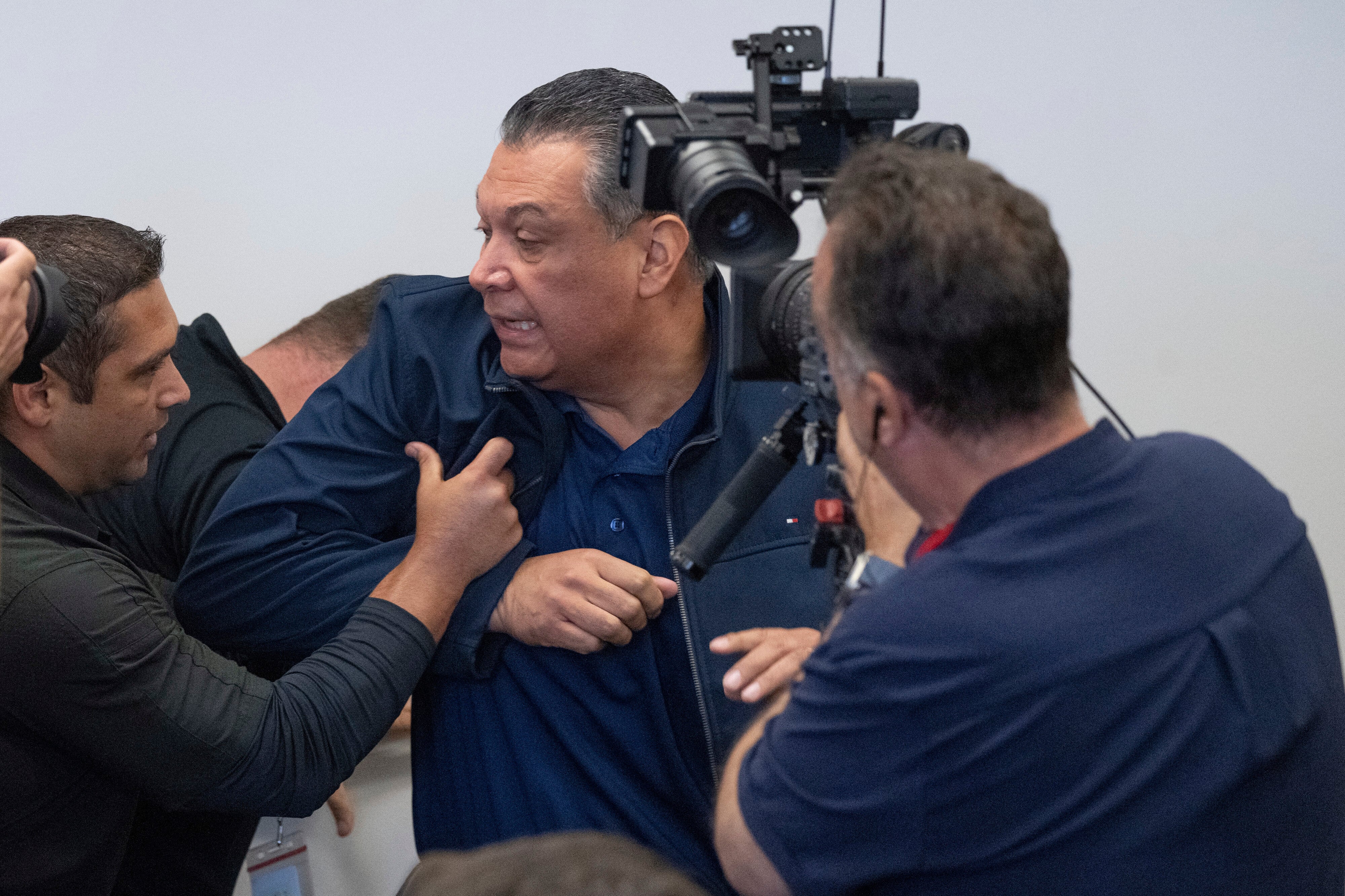 Senator Alex Padilla, handcuffed and ejected from Kristi Noem media appearance in Los Angeles