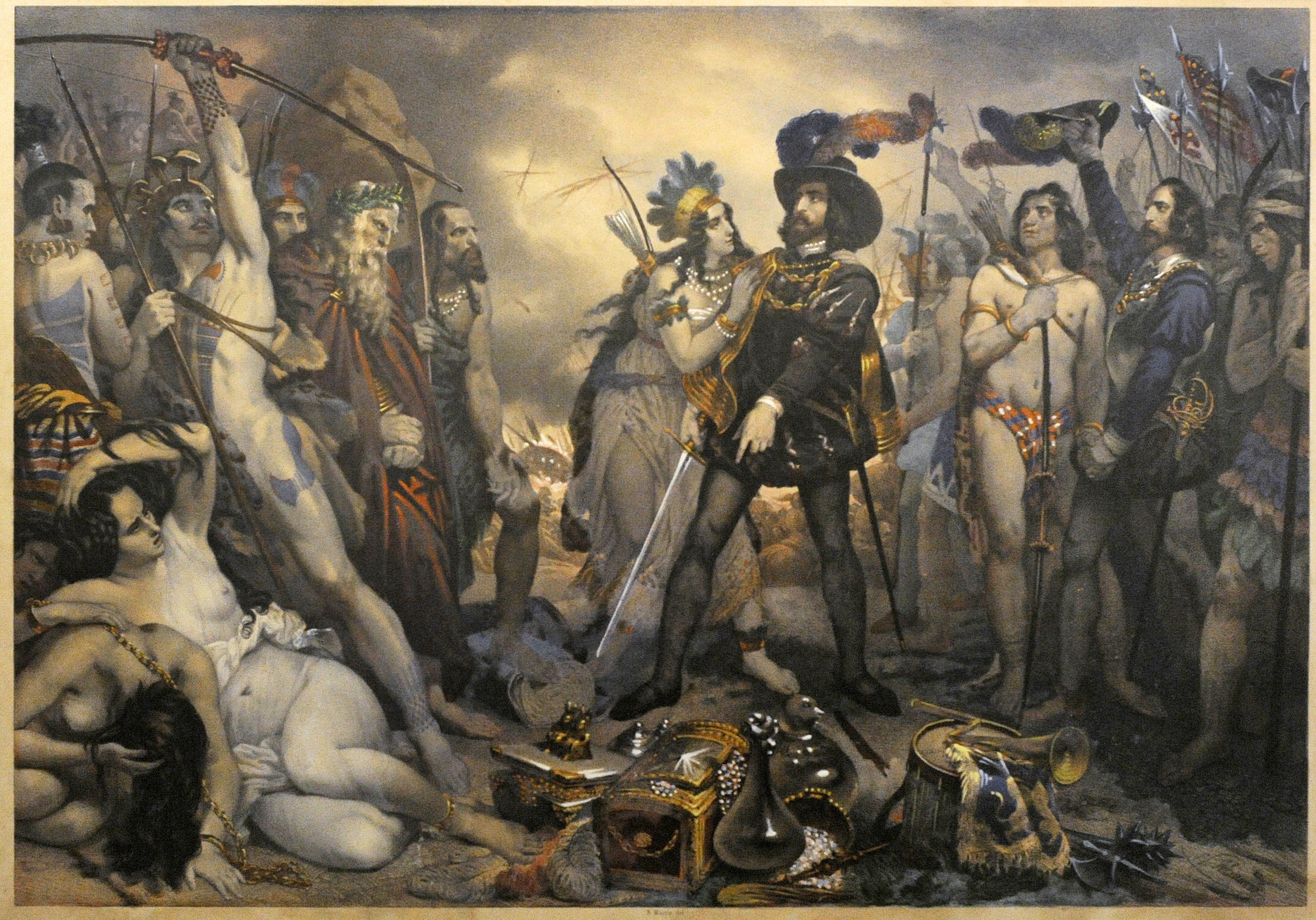 'Hernando Cortes Destroying His Fleet at Veracruz, 1519,' by Nicolas Eustache Maurin (1799-1850).