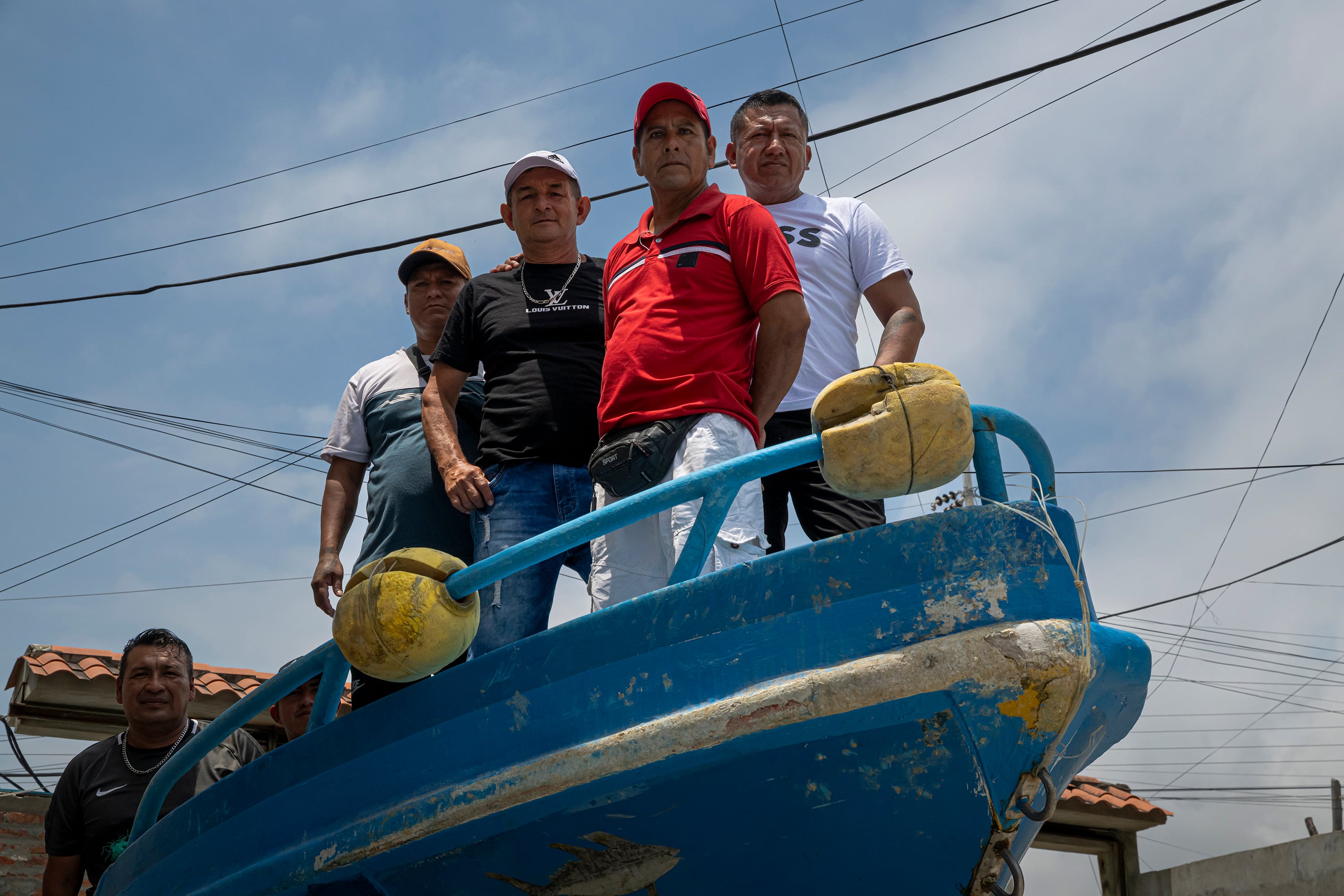 Some of the 16 crew members of the 'Negra Francisca Duarte II' in San Mateo, Manabí, on March 18.