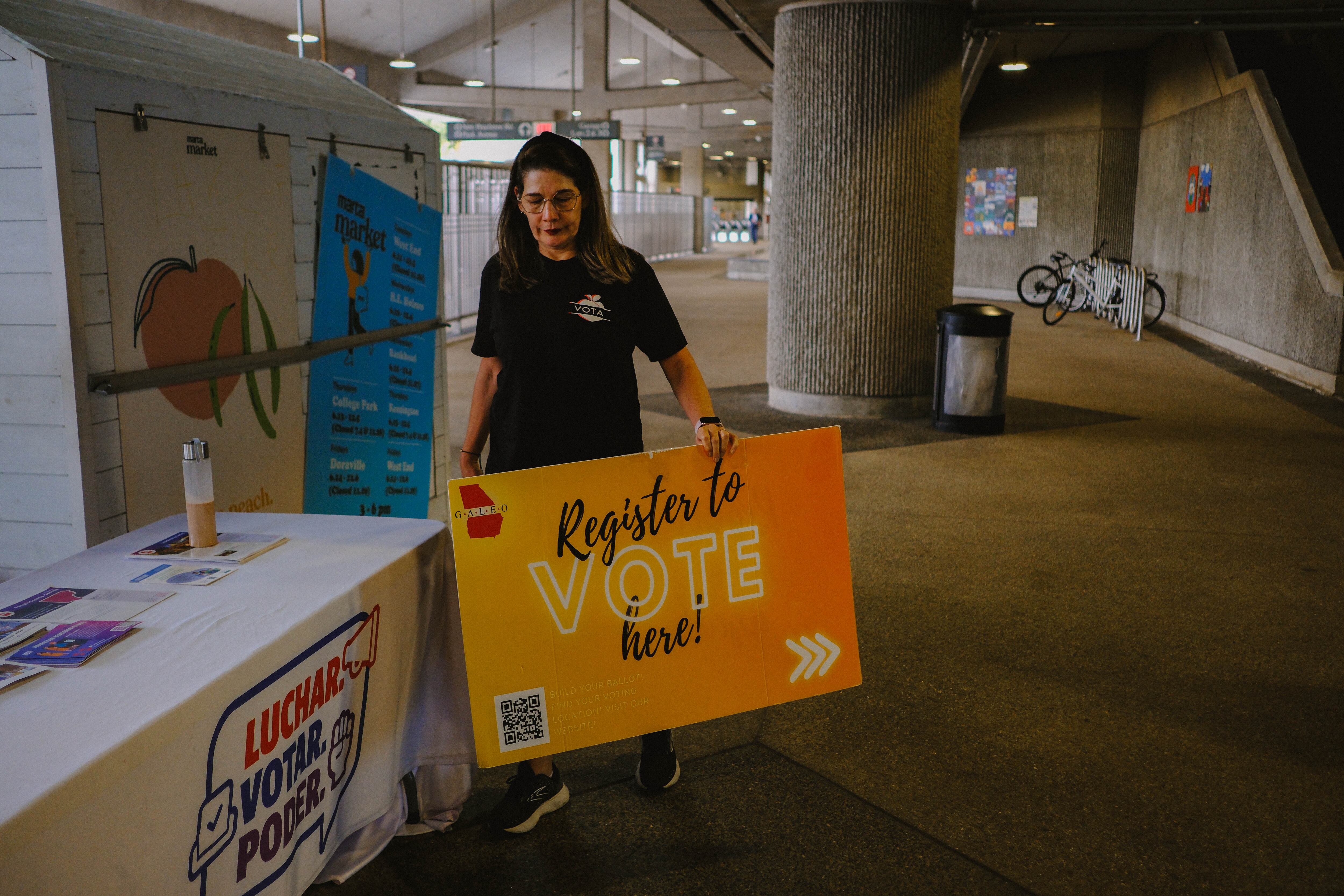 Voter registration at a subway station in Atlanta.