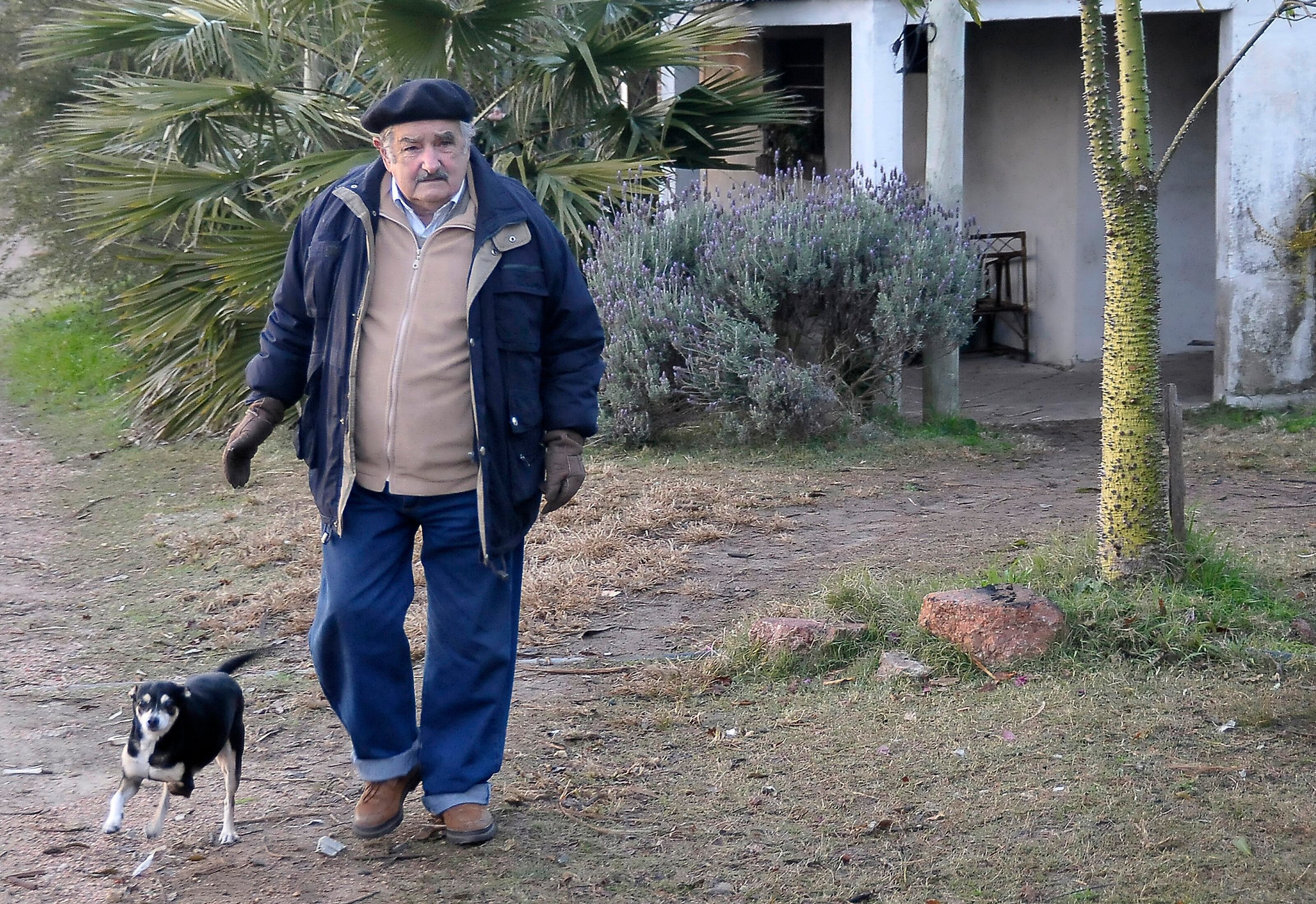 José Mujica walk on his farm on June 23, 2008, in Montevideo, Uruguay.