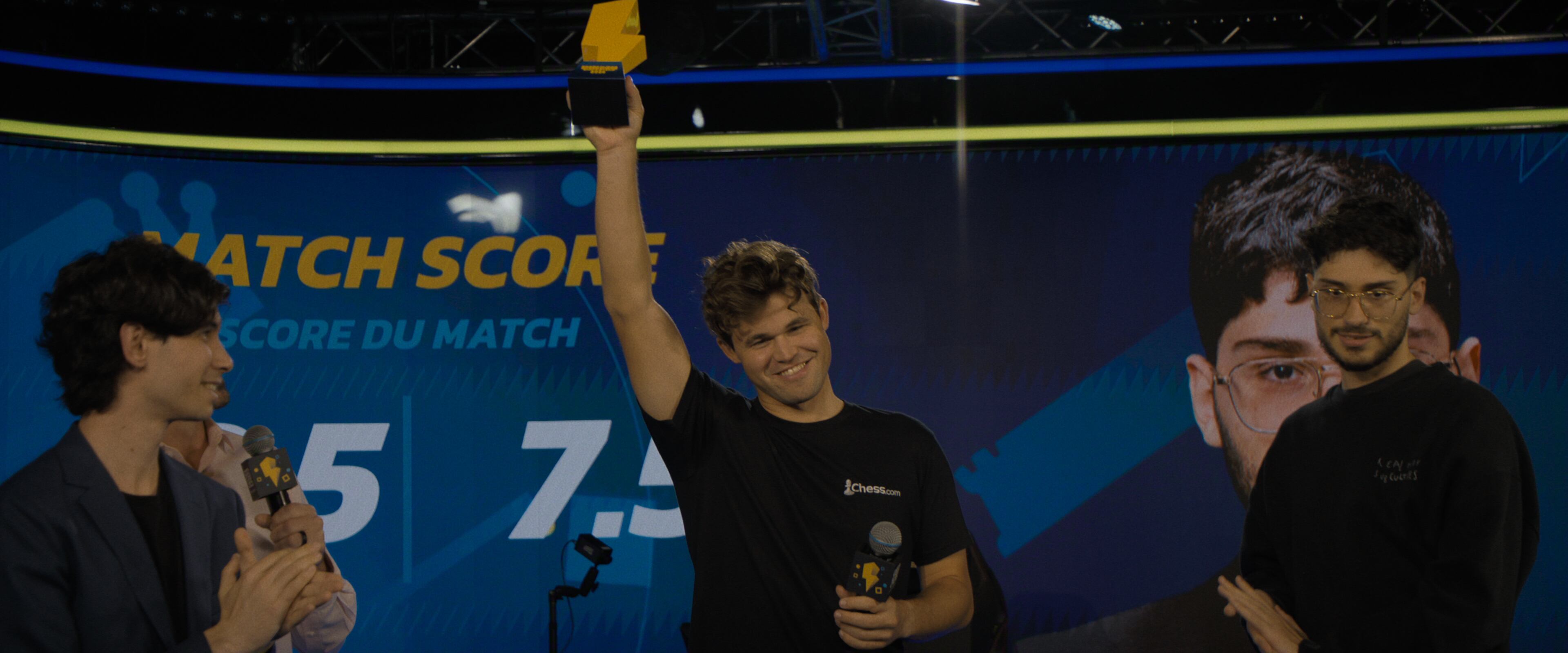 Magnus Carlsen (center), in a still from 'Chess Mates.'
