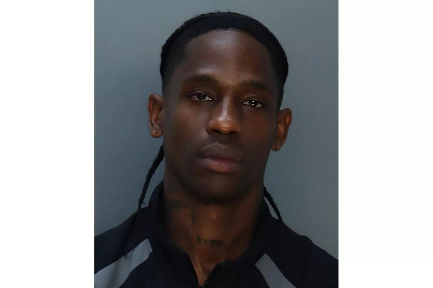 Mug shot of Travis Scott following his arrest on June 20, 2024, provided by the Miami-Dade County (Florida) Sheriff's Office.