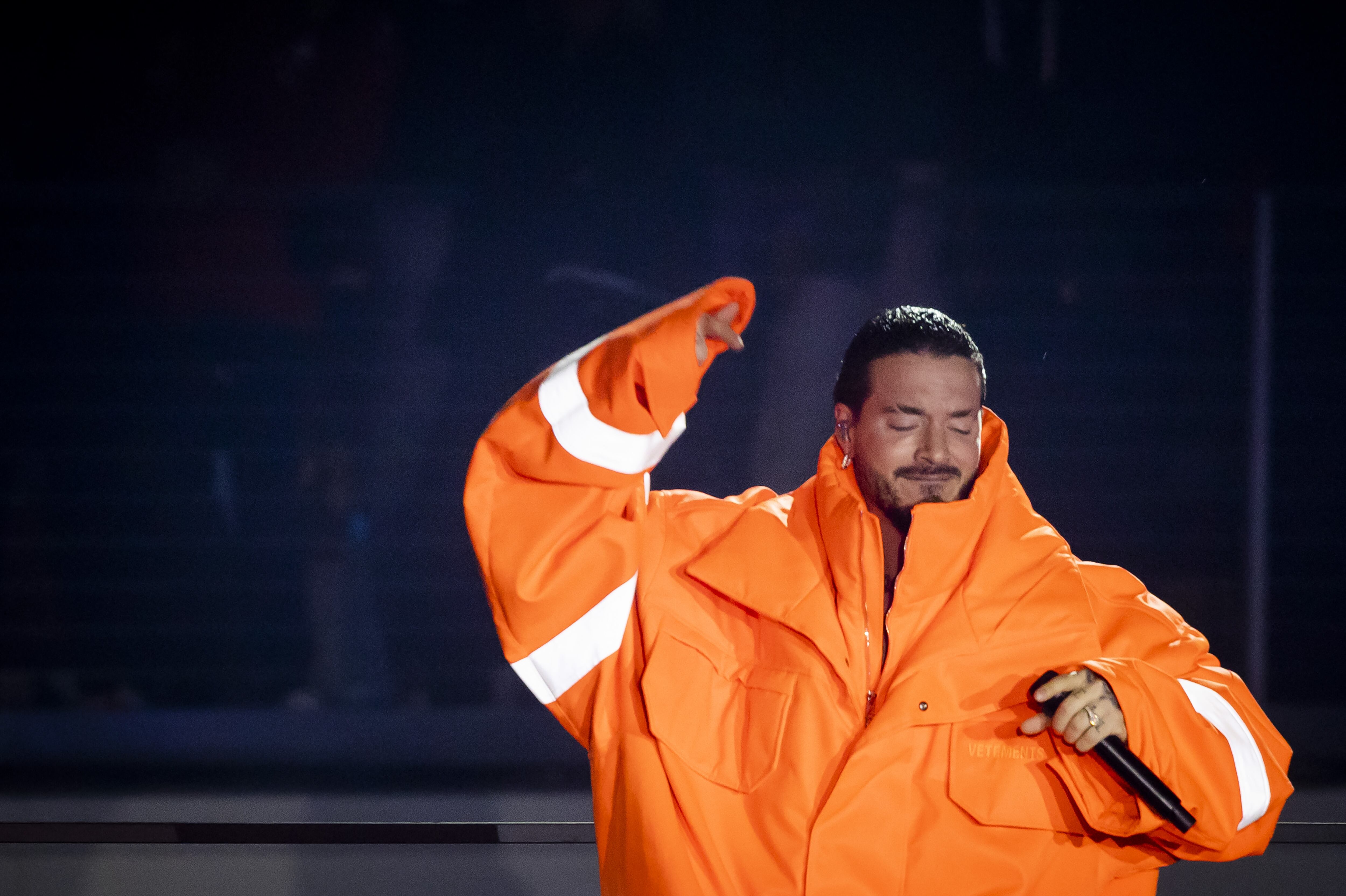 J Balvin, during the opening ceremony of the Formula 1 Grand Prix at the Las Vegas Circuit in November 2023.