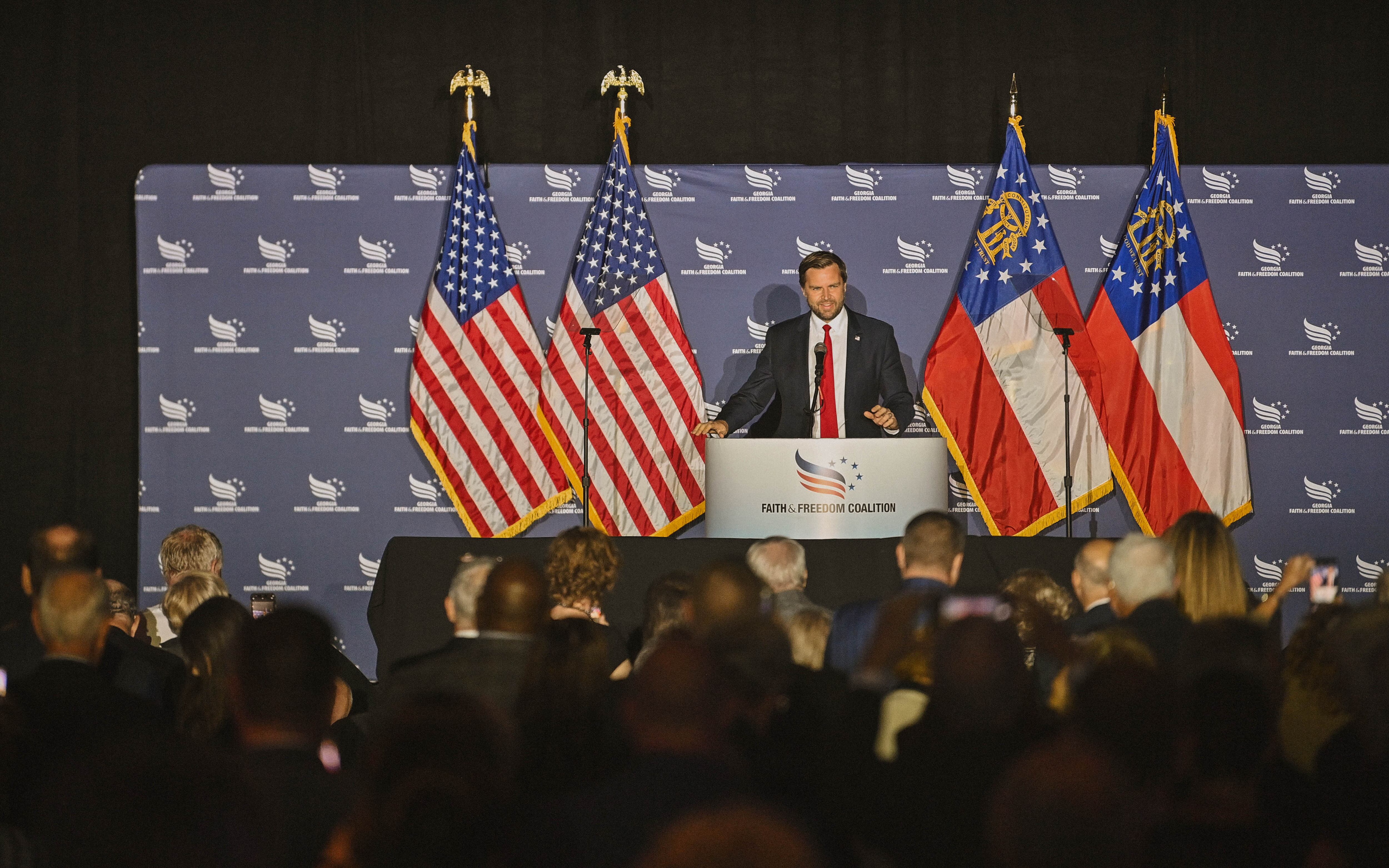 J.D. Vance speaks at a Faith and Freedom Coalition event in Georgia on September 16, 2024.