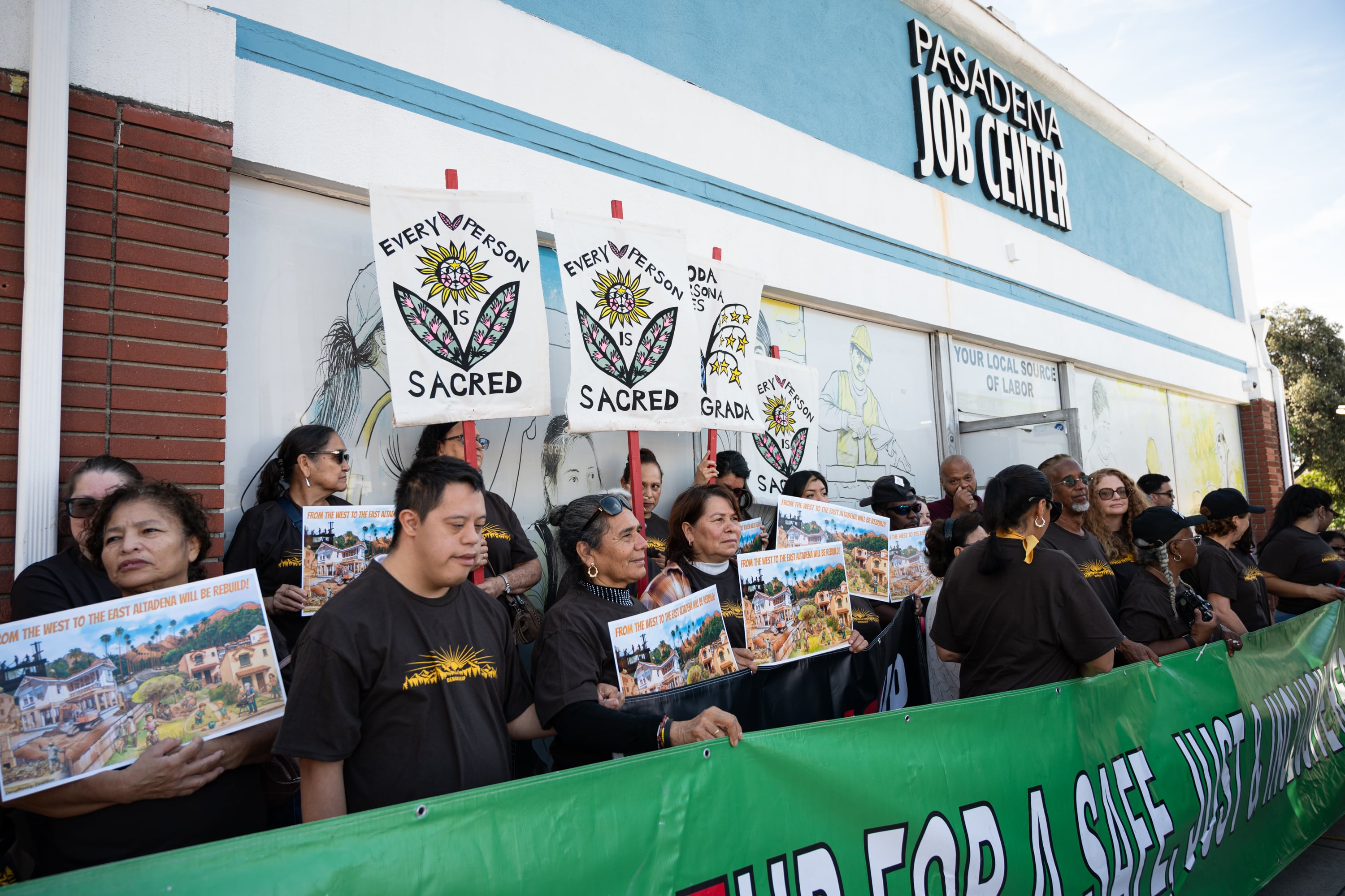 Eaton fire survivors supporting the Community Aid for Reconstruction and Equity (CARE) fund in Pasadena on August 18.
