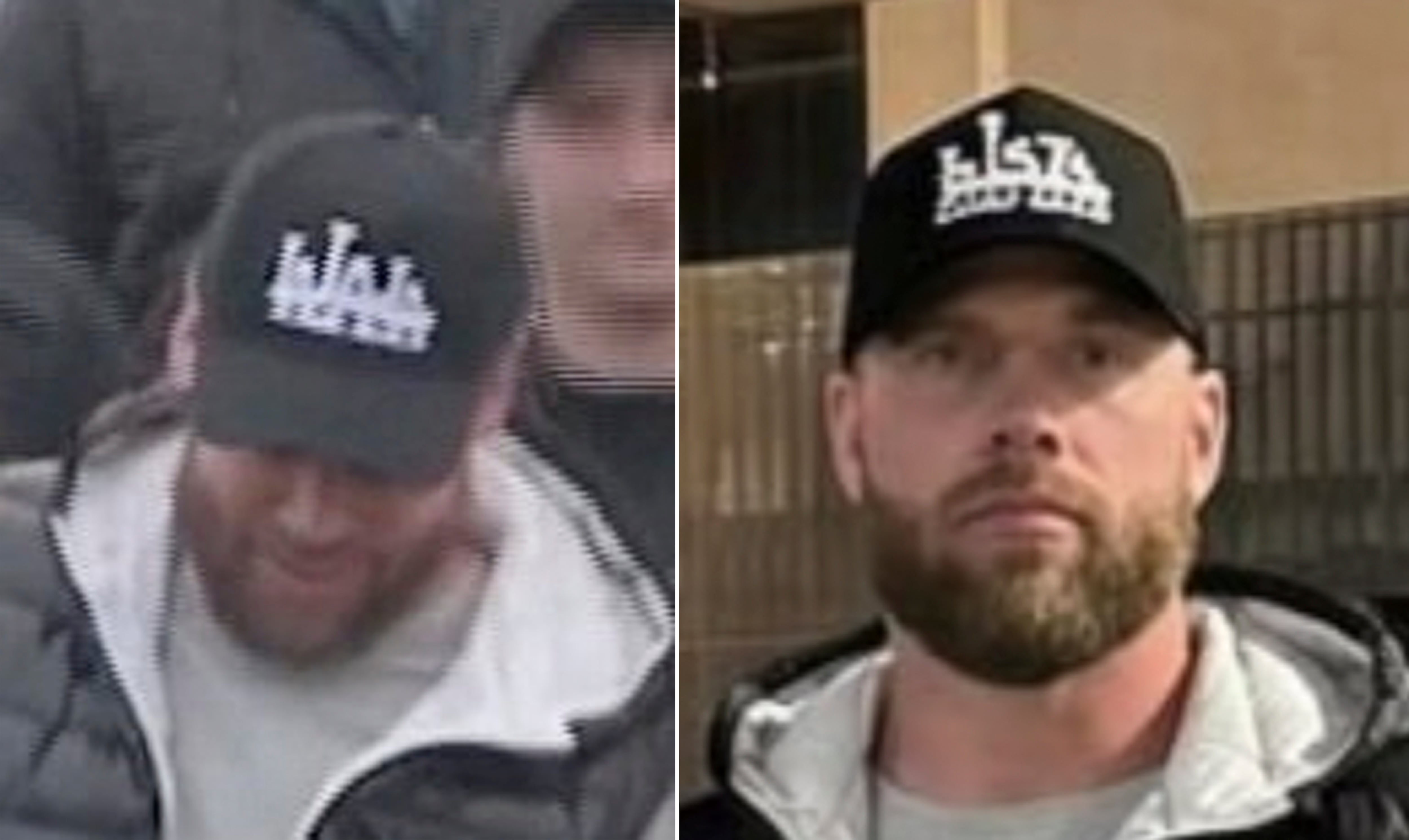 Ryan Wedding's cap at the time of his arrival in California (left) and in the image shown by the Mexican government.