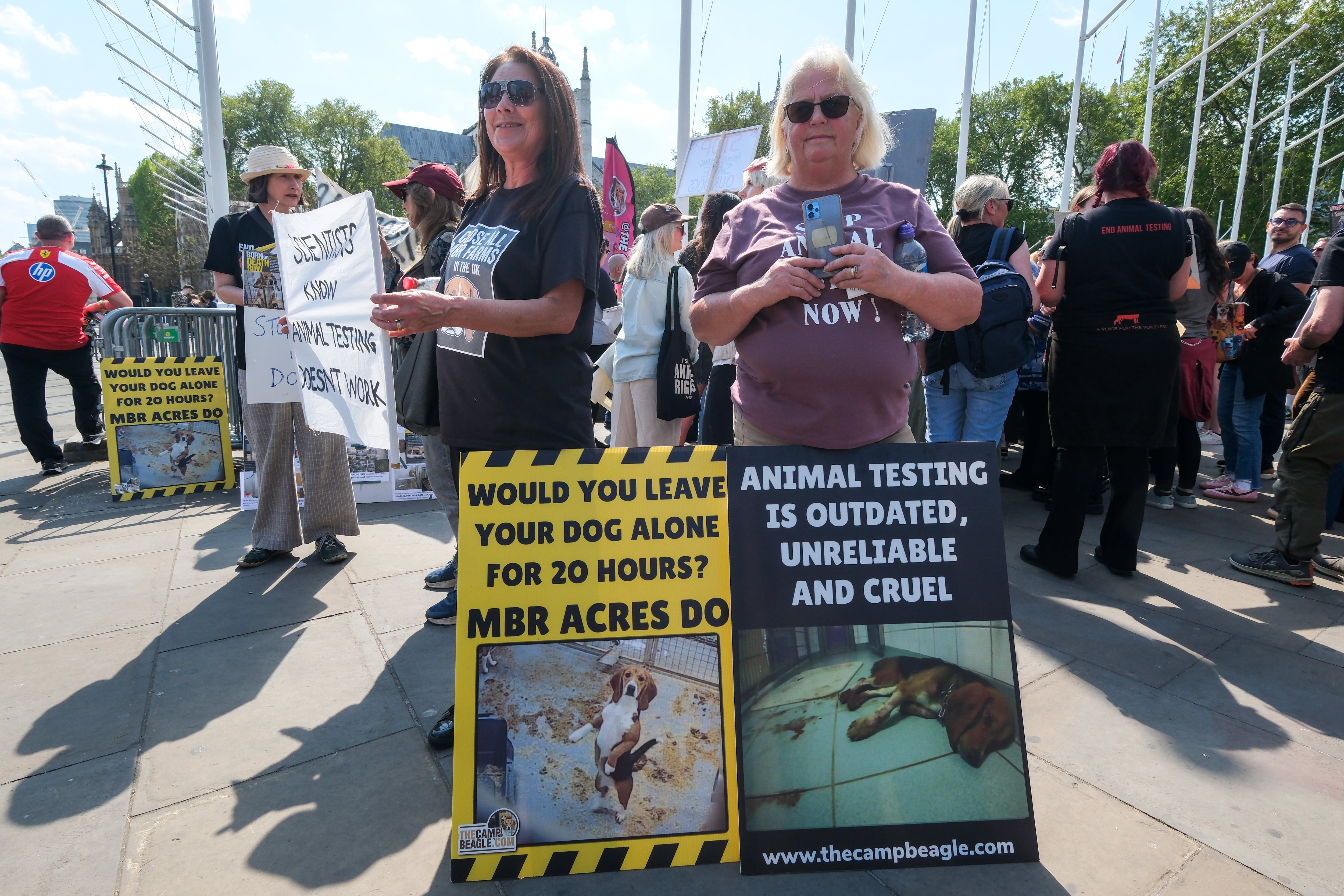 Protesters demand an end to animal testing.