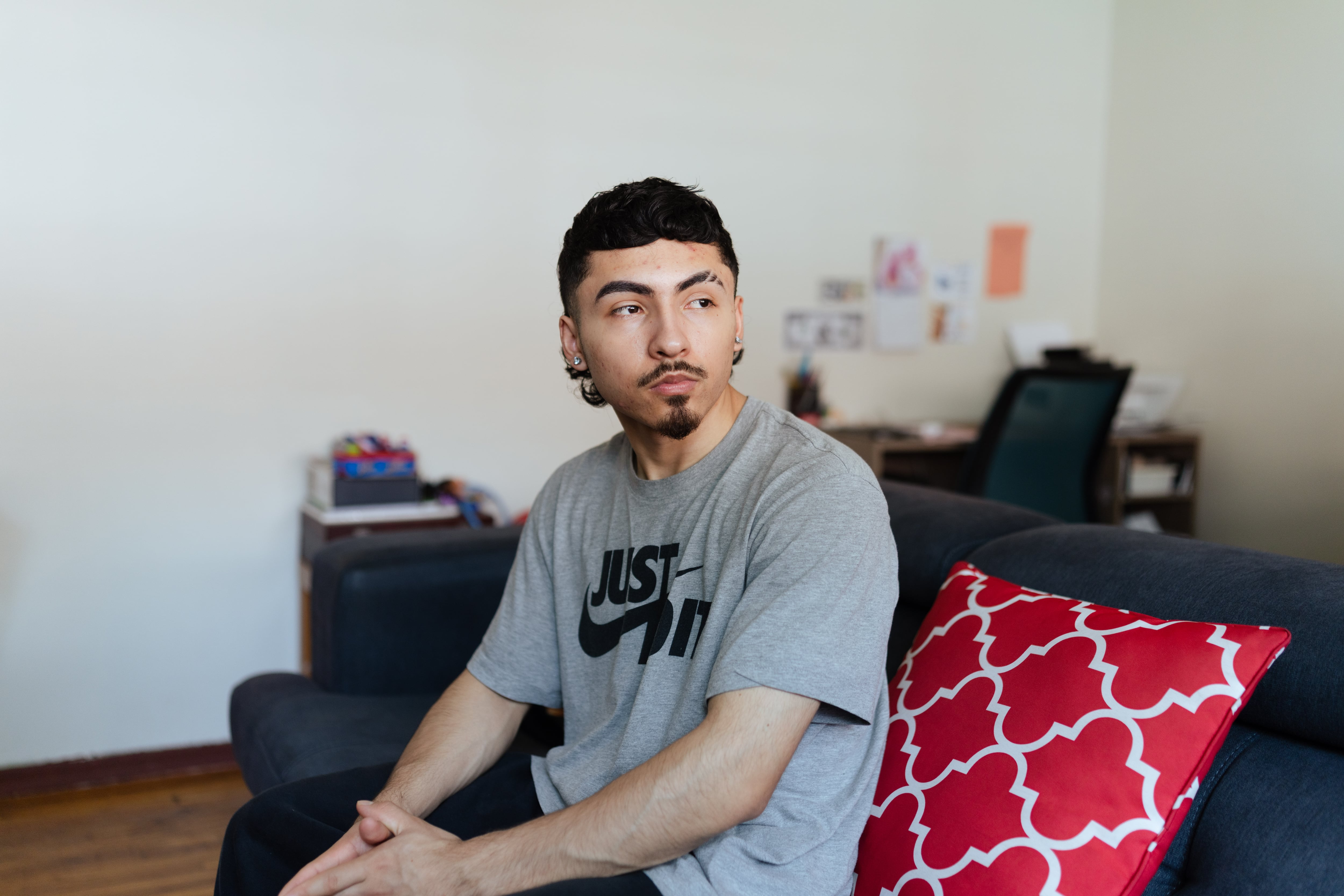 Jhonatan Bello Cabrera, 18, at his mother’s home in Elizabeth, New Jersey.