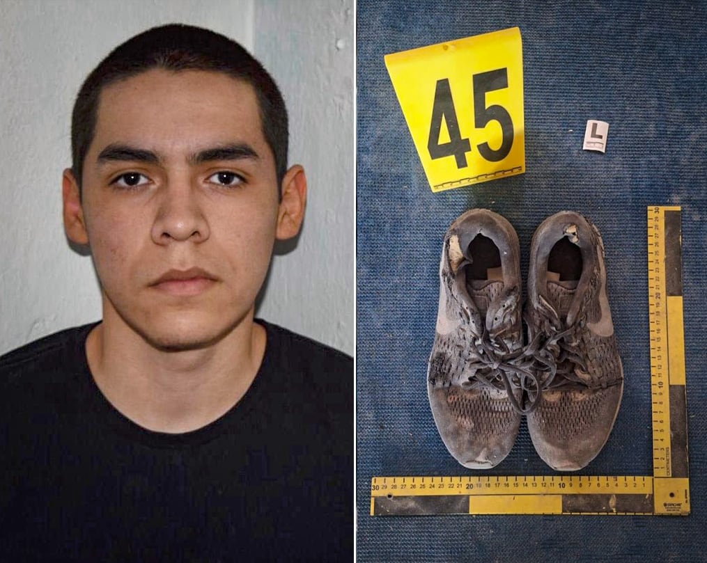 Pablo Joaquín Gómez Orozco and a pair of sneakers identified by his relatives.