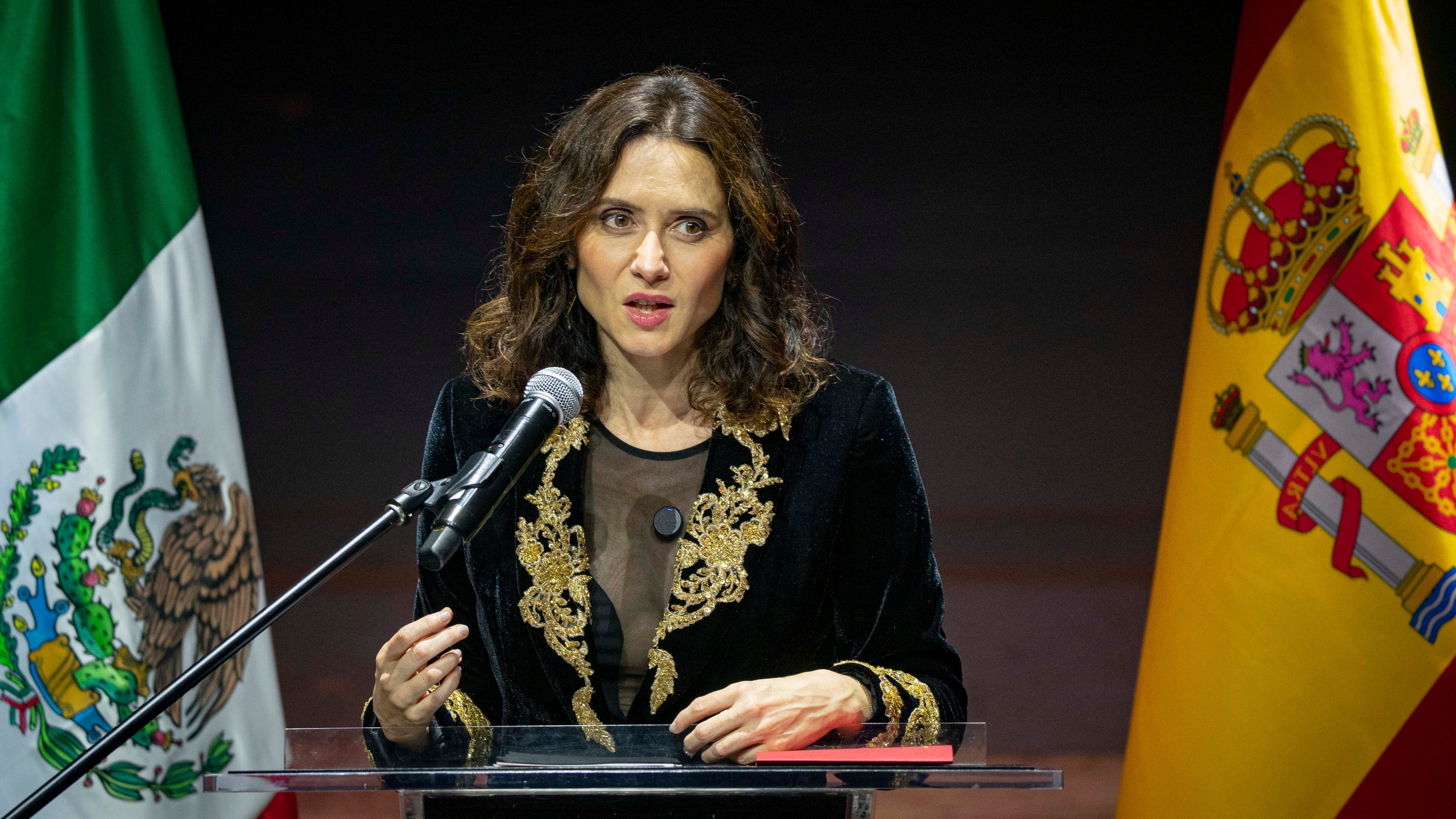 Isabel Díaz Ayuso at the tribute to Hernán Cortés in Mexico City on Monday.