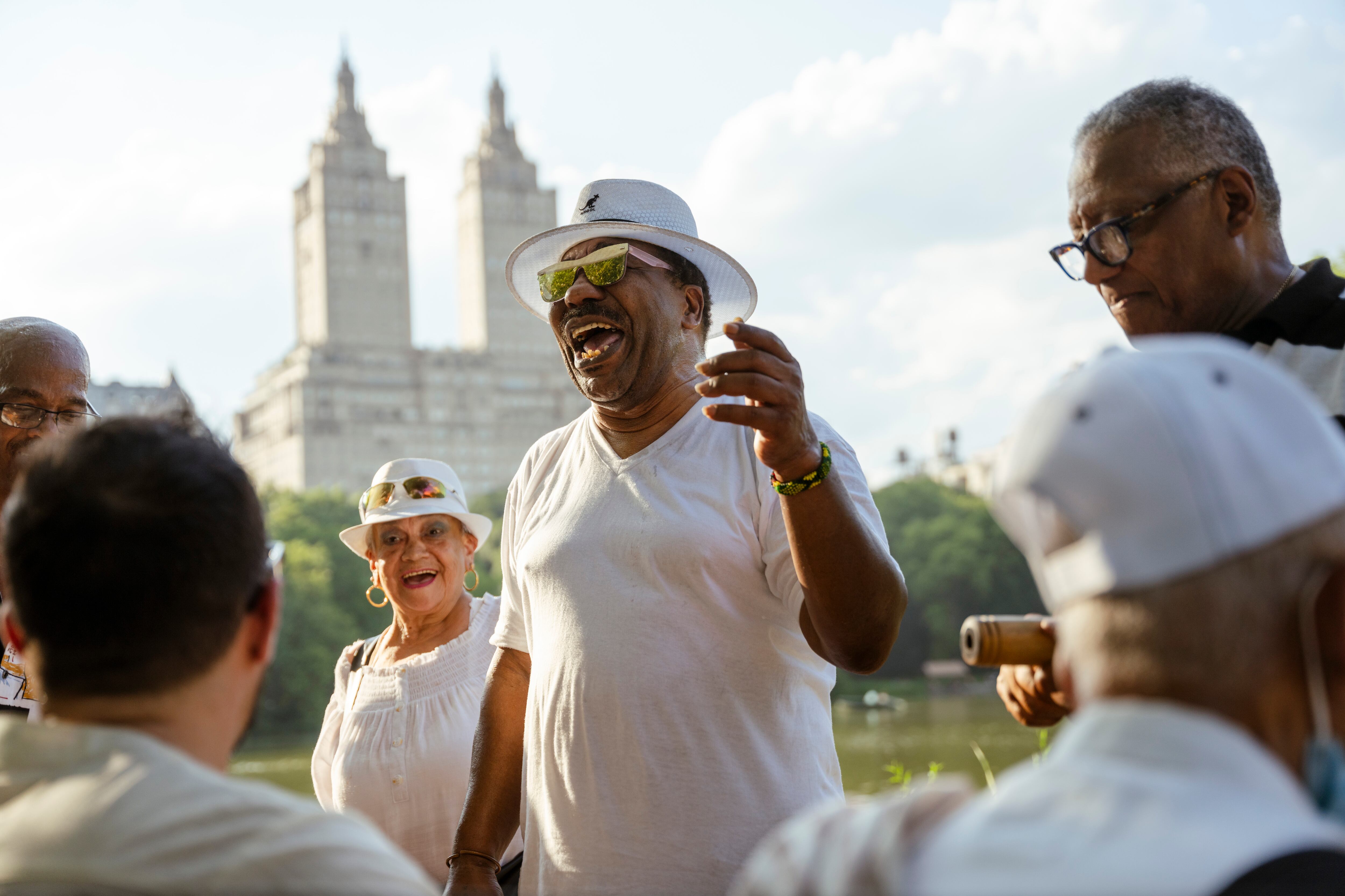 Bonifacio Pascual leads the rumba music in New York's Central Park.