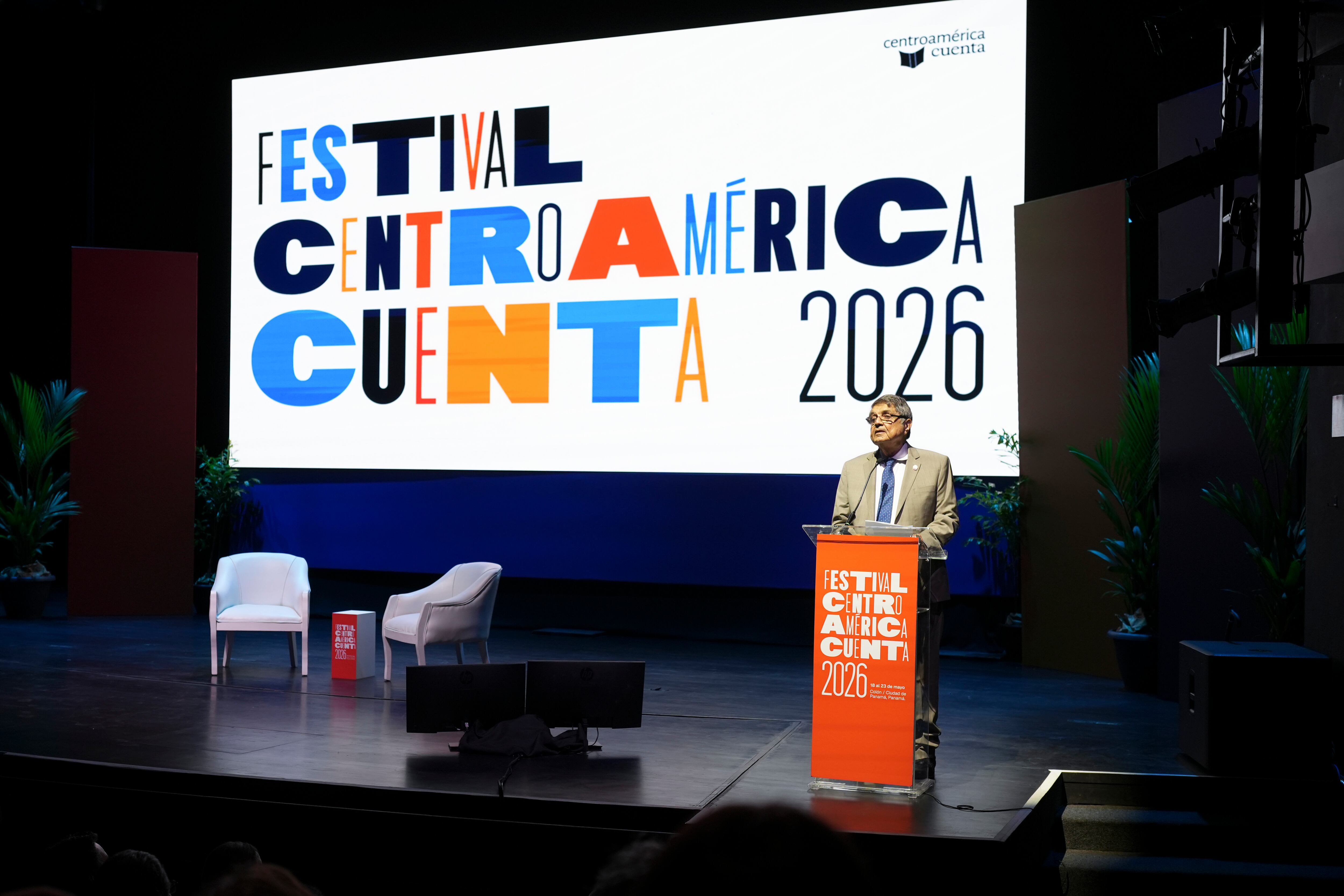 Sergio Ramírez at the opening of the Centroamérica Cuenta Festival 2026, in Panama, May 19, 2026.