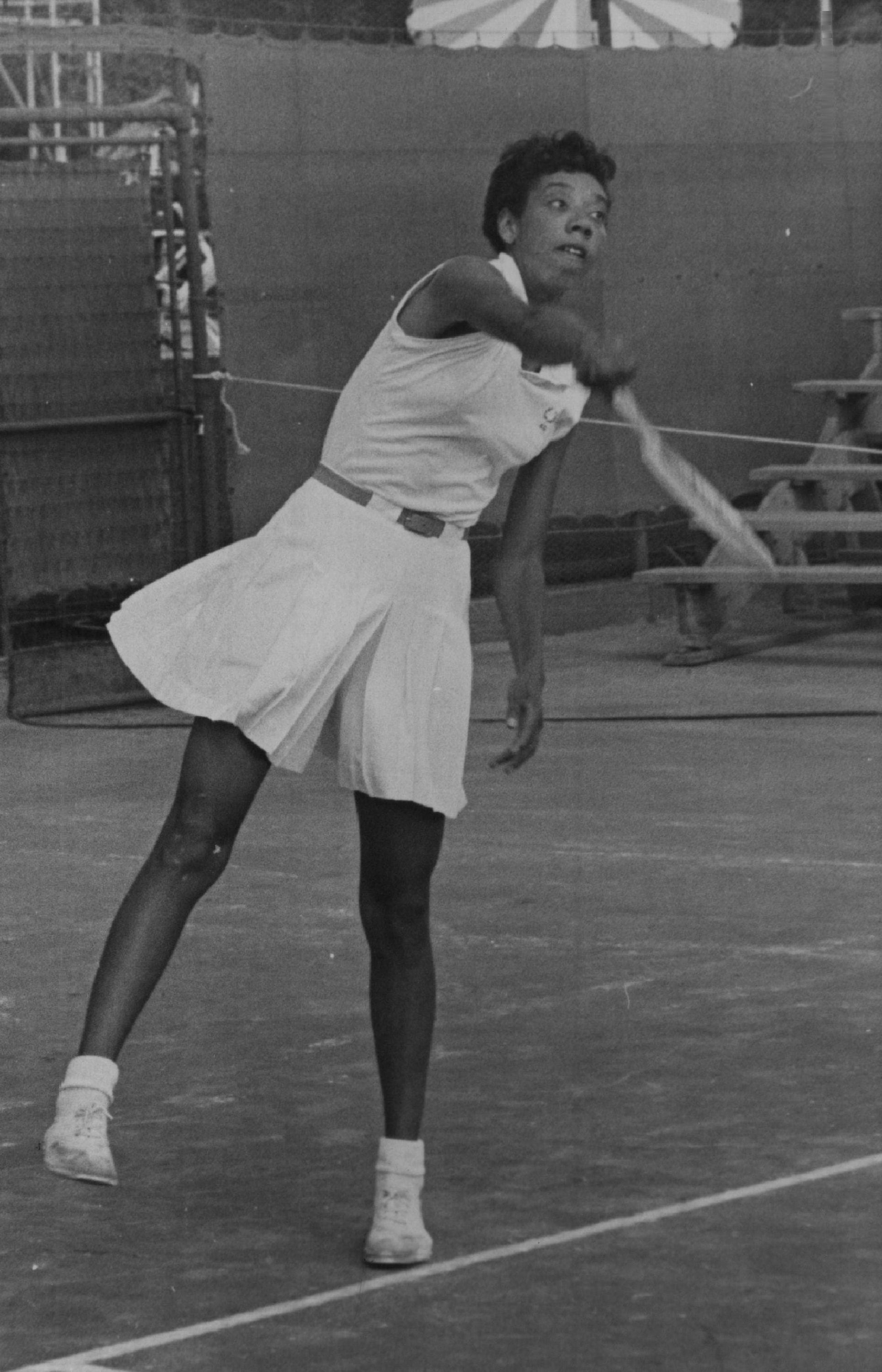Althea Gibson, wearing the tennis gear that inspired Zendaya’s new look, at a tournament in 1956. 