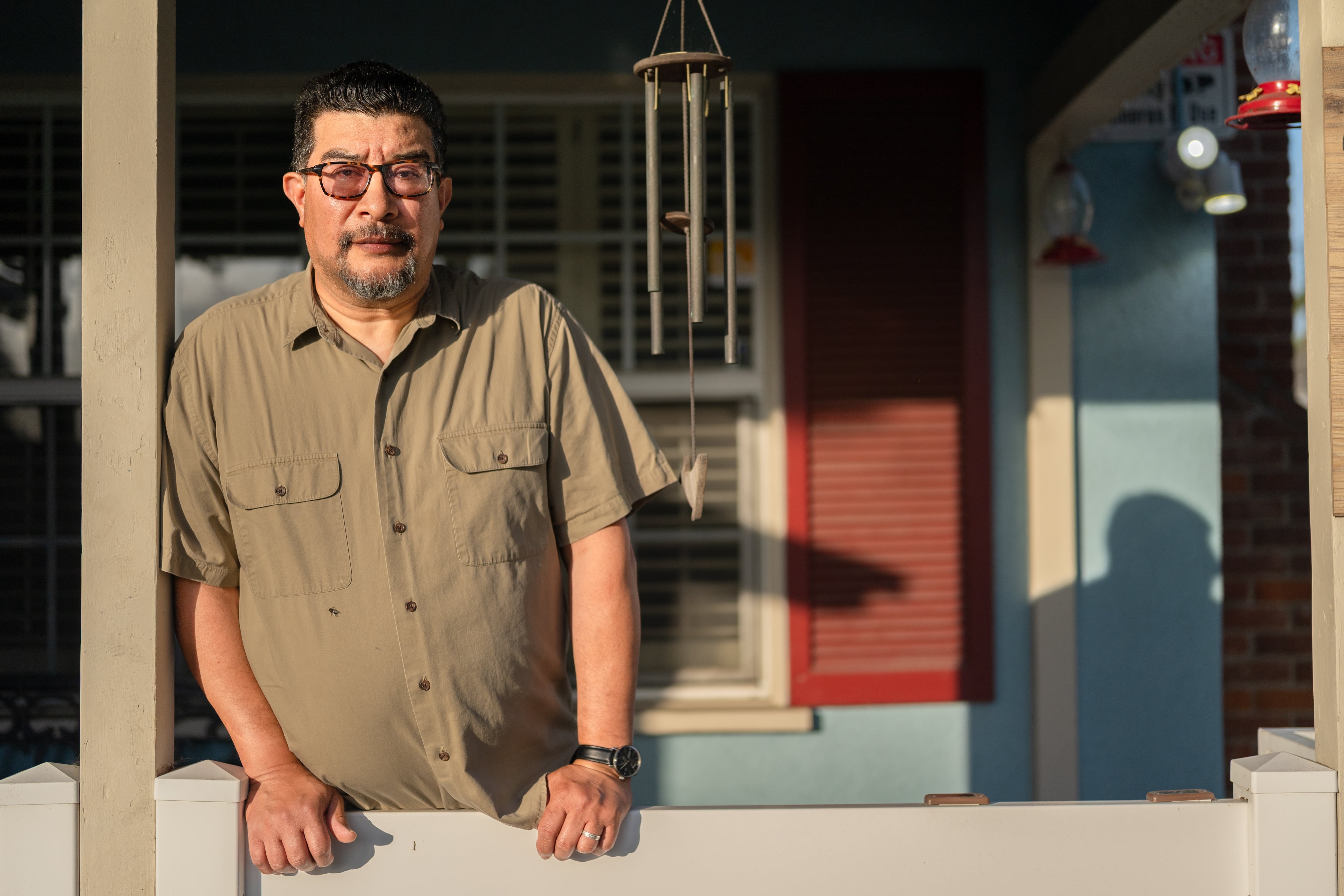 Patrick Castro Salazar, who reported abuses at the Ricaldone Technical Institute in El Salvador, at his home in Los Angeles last Thursday.