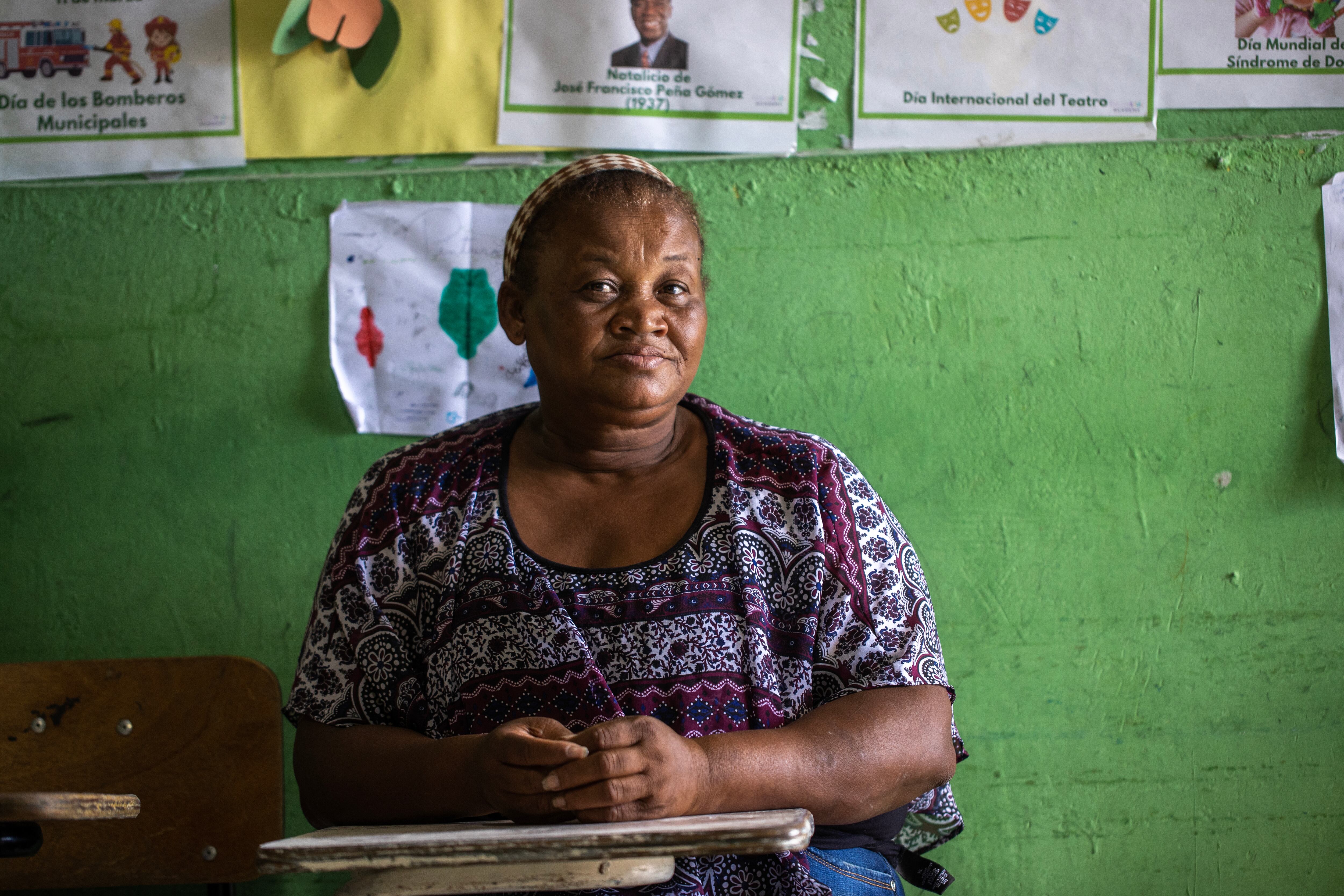 María, director of a community school in Villa Esperanza, in one of the classrooms.