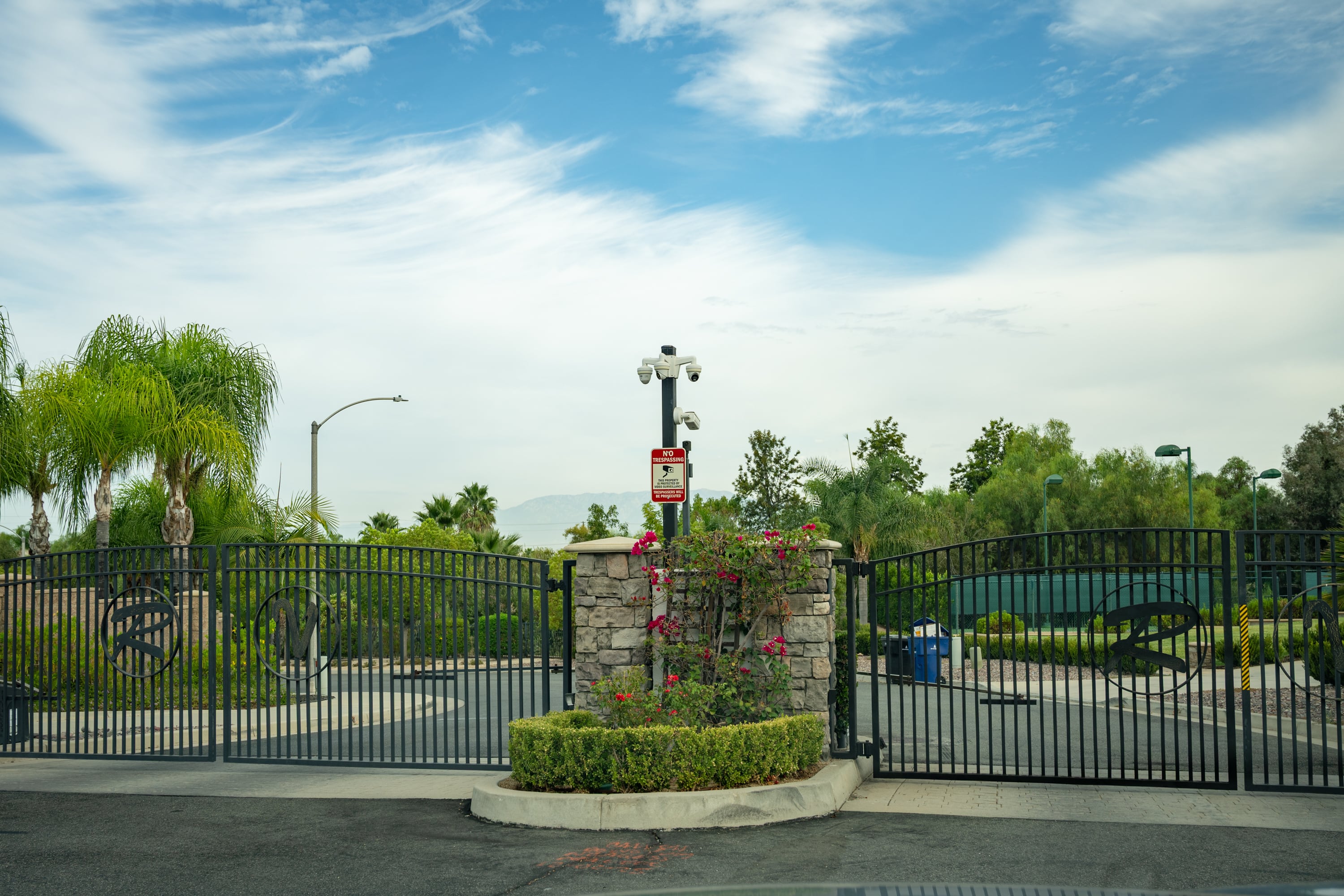 Entrance to Rancho Valencia, a gated residential community in Riverside, Los Angeles, on August 27.