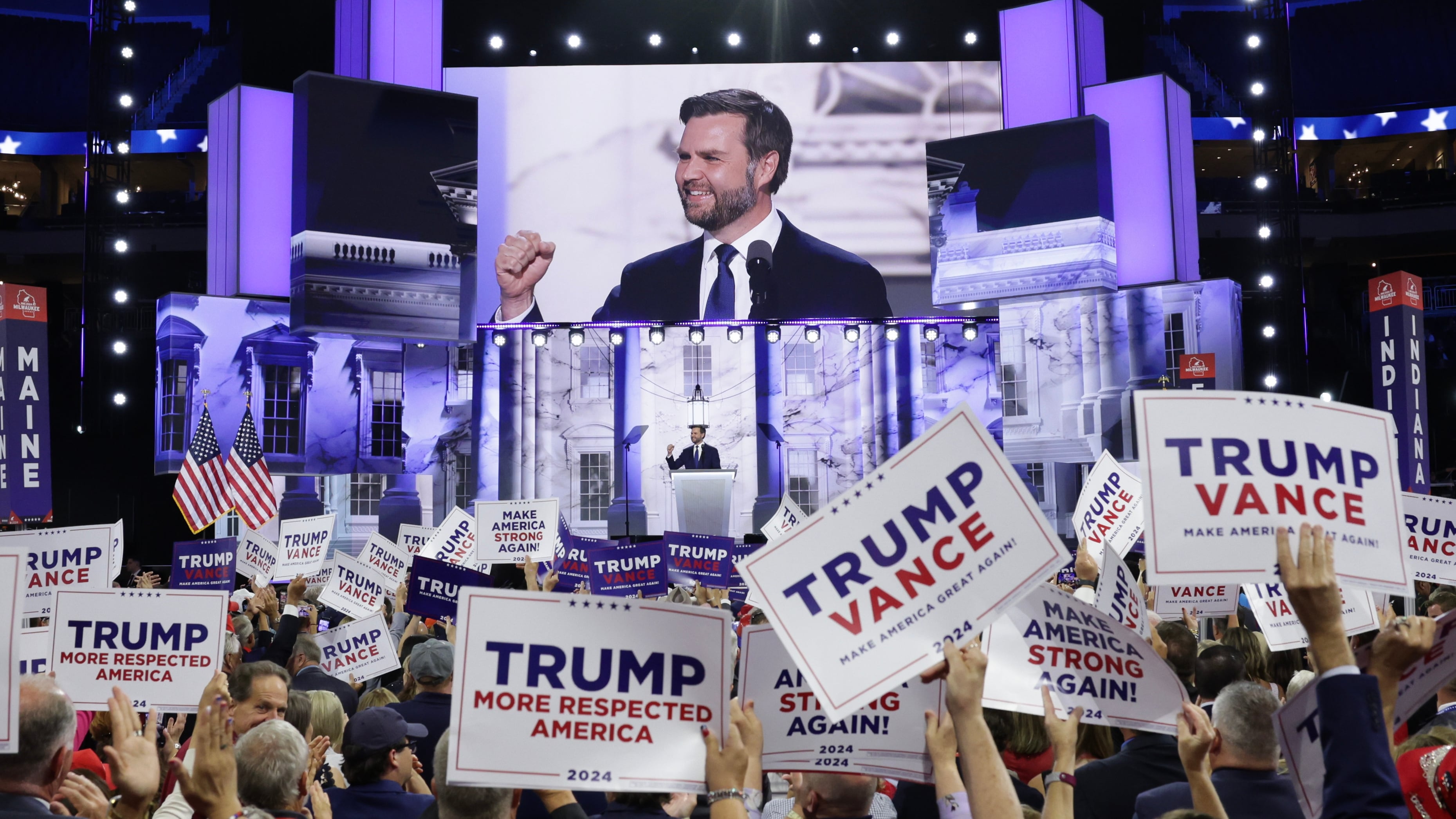 J. D. Vance during his acceptance speech for the Republican vice presidential nomination. 