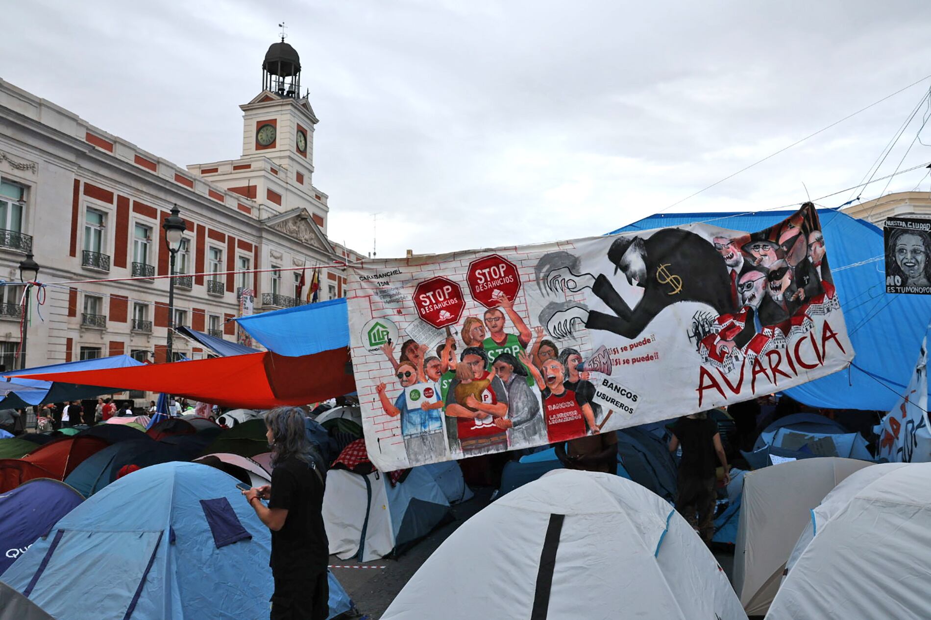 Protest camp at Puerta del Sol in response to Maricarmen's eviction and the housing crisis in Spain, Madrid. 
