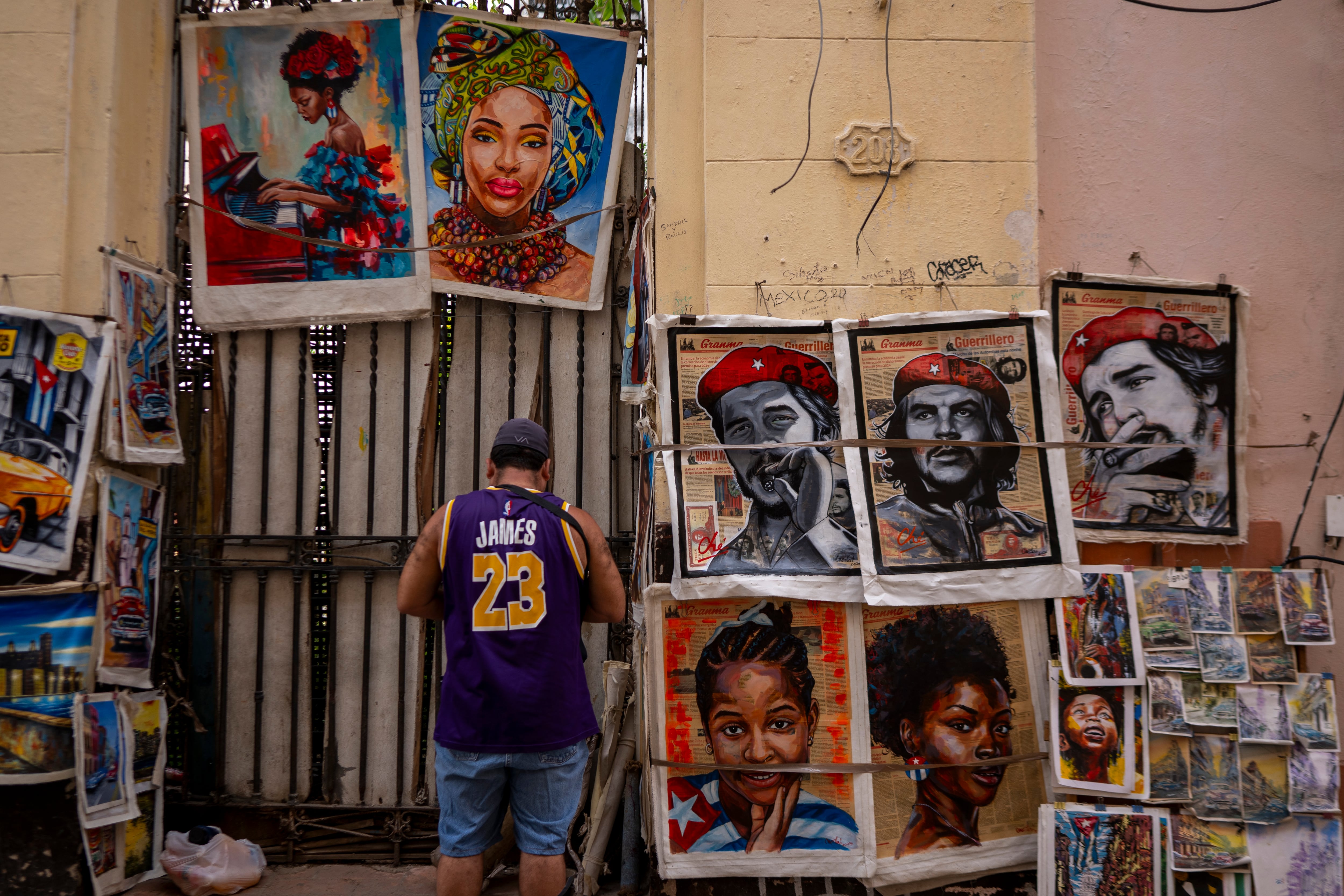 A man sells images of Che Guevara on the streets of downtown Havana.