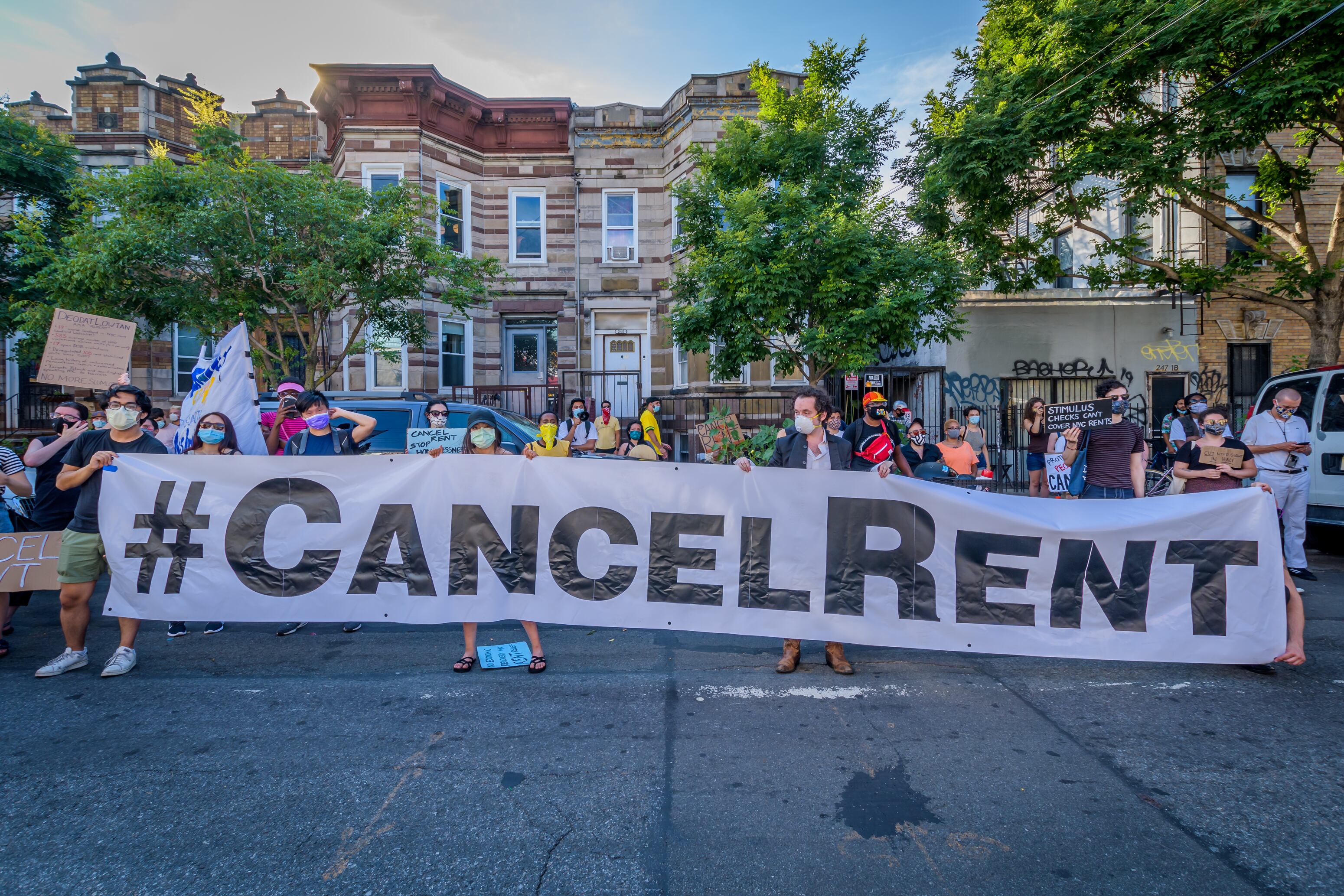 People in Brooklyn seeking to cancel rent payments during the pandemic, in July 2020.