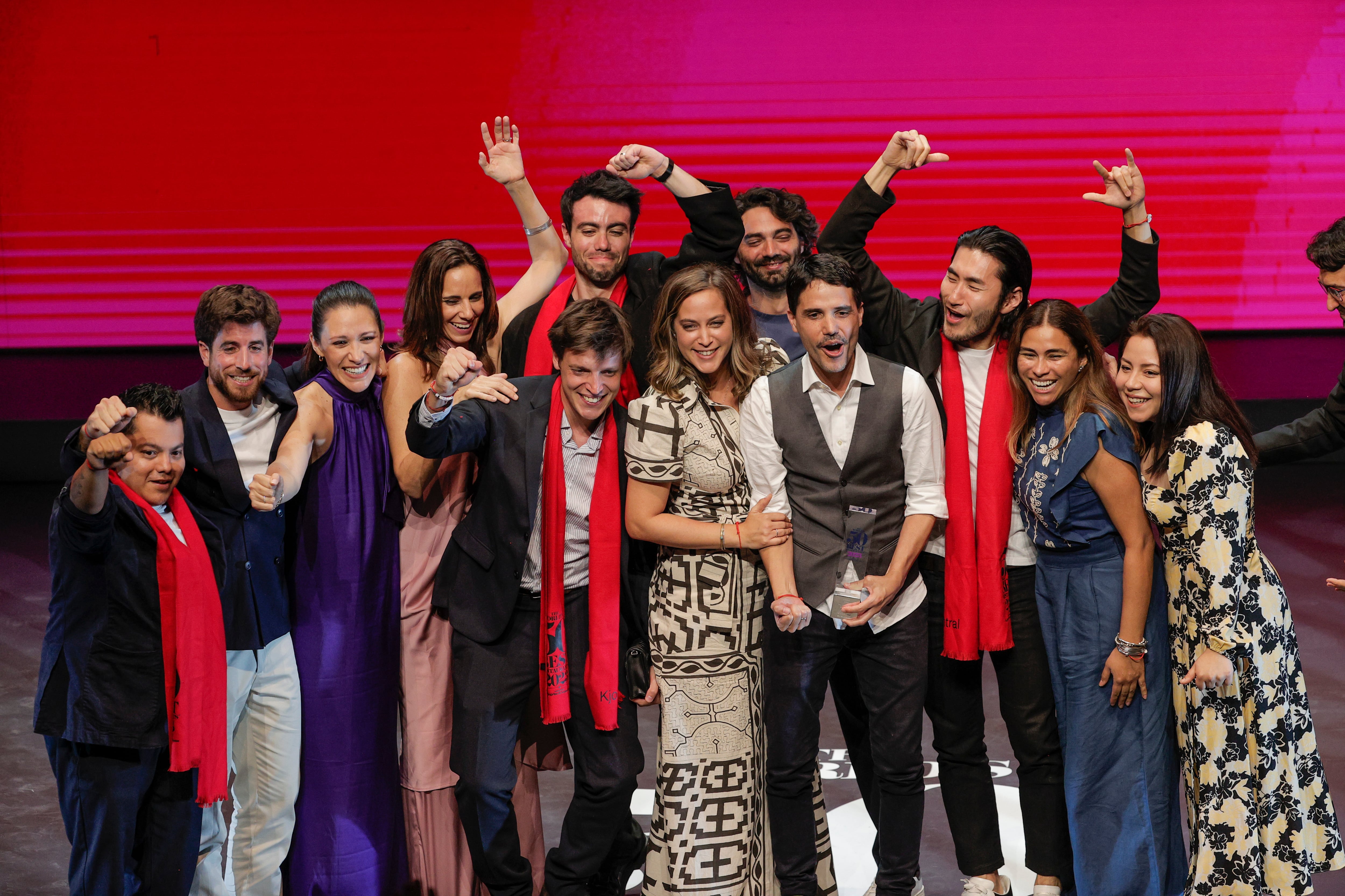Virgilio Martínez and Pía León, owners of the Peruvian restaurant Central, along with their team, receive the award for the World’s Best Restaurant 2023, during the World’s 50 Best Restaurants gala.