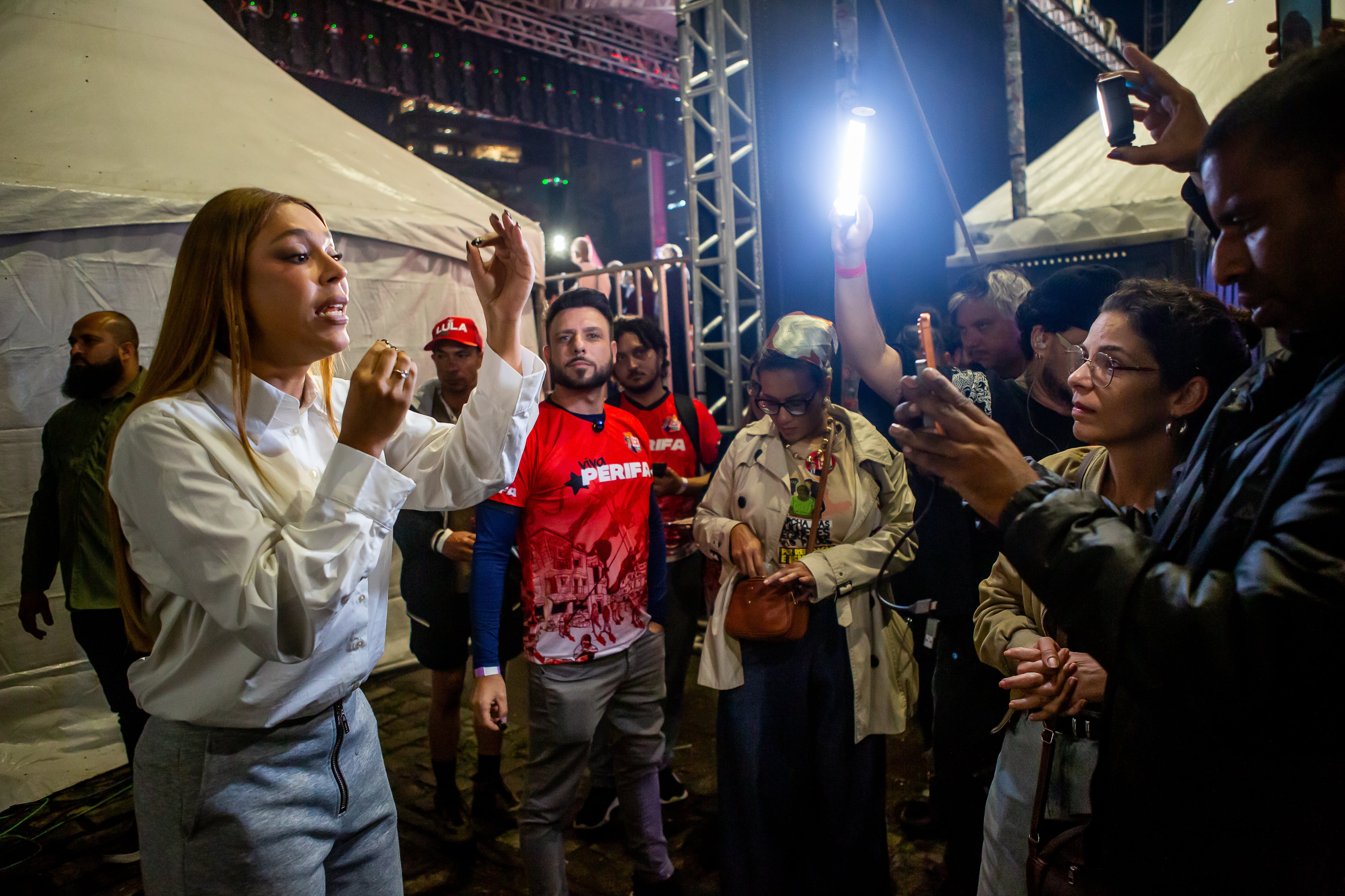 Erika Hilton at a Workers Party rally in Largo da Batata  on October 13, 2026.